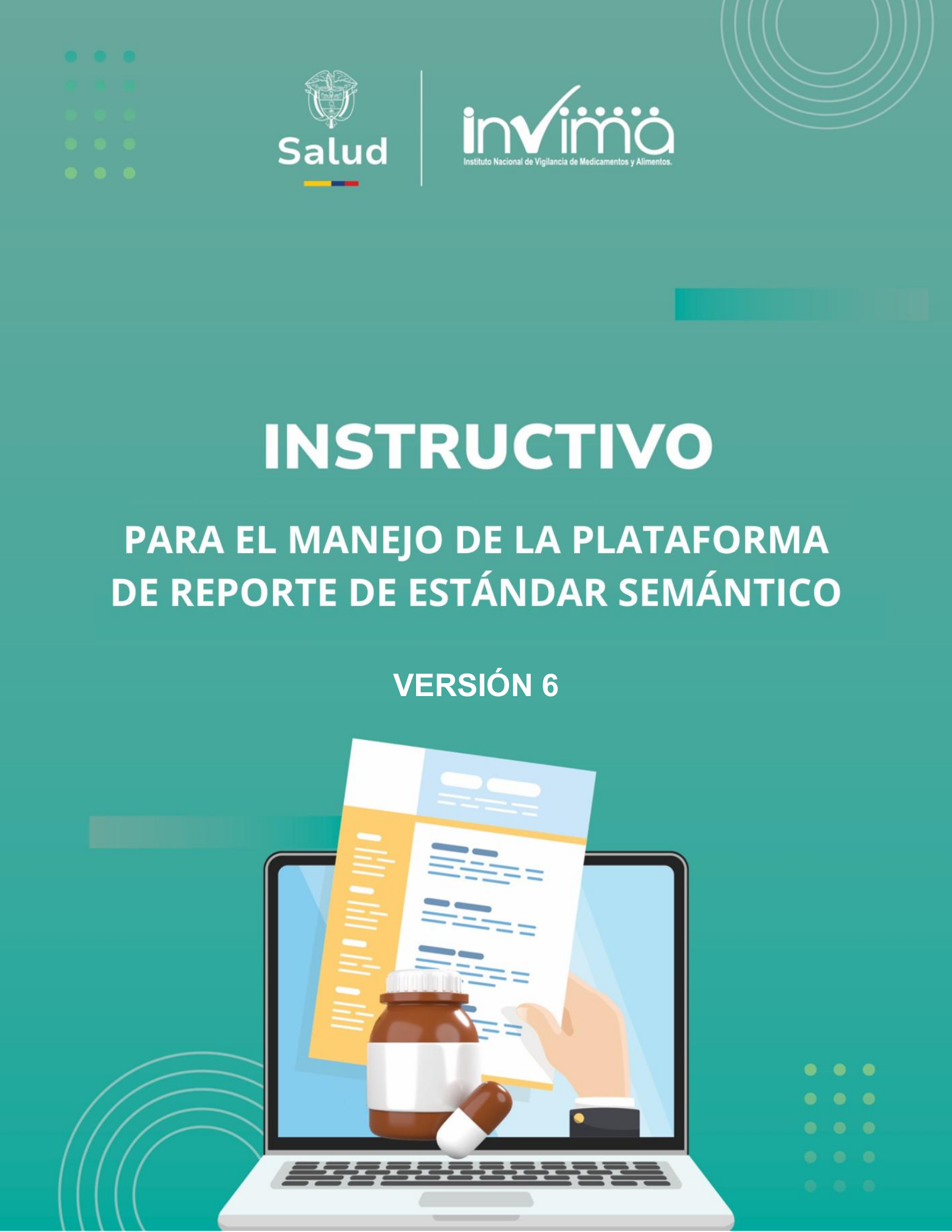INVIMA semantic-standard reporting instructions V6 (July 2026) — original complete physical PDF page 1; original image governs.