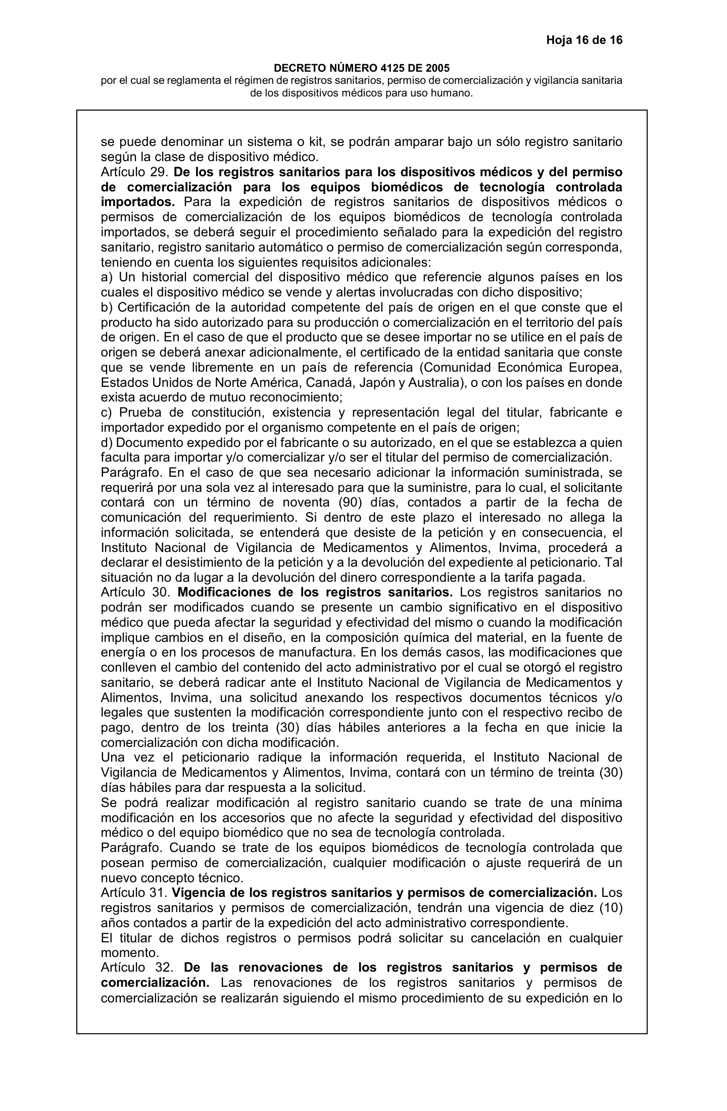Decreto 4725/2005 — complete original expression — original complete physical PDF page 16; original image governs.