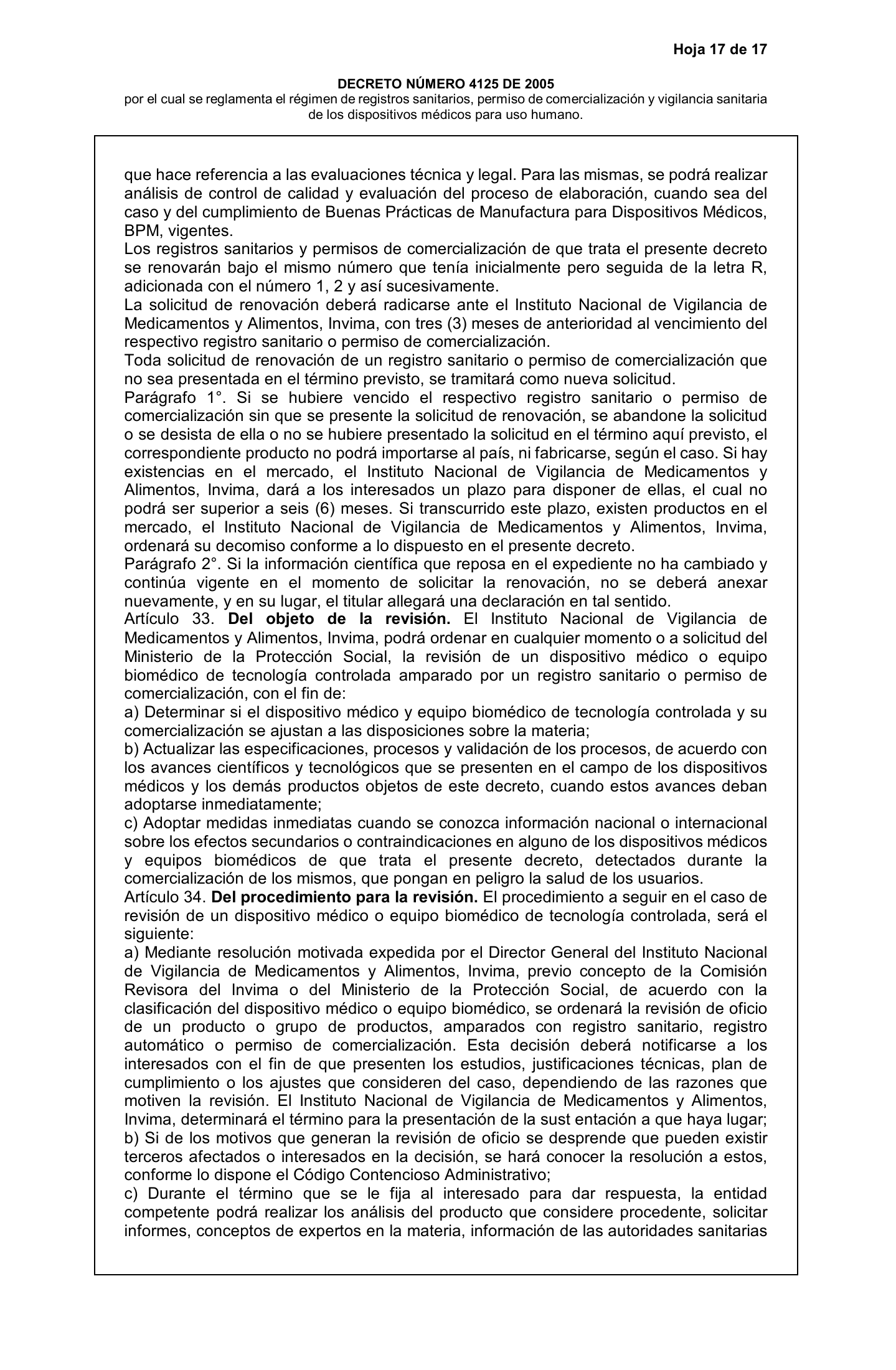 Decreto 4725/2005 — complete original expression — original complete physical PDF page 17; original image governs.