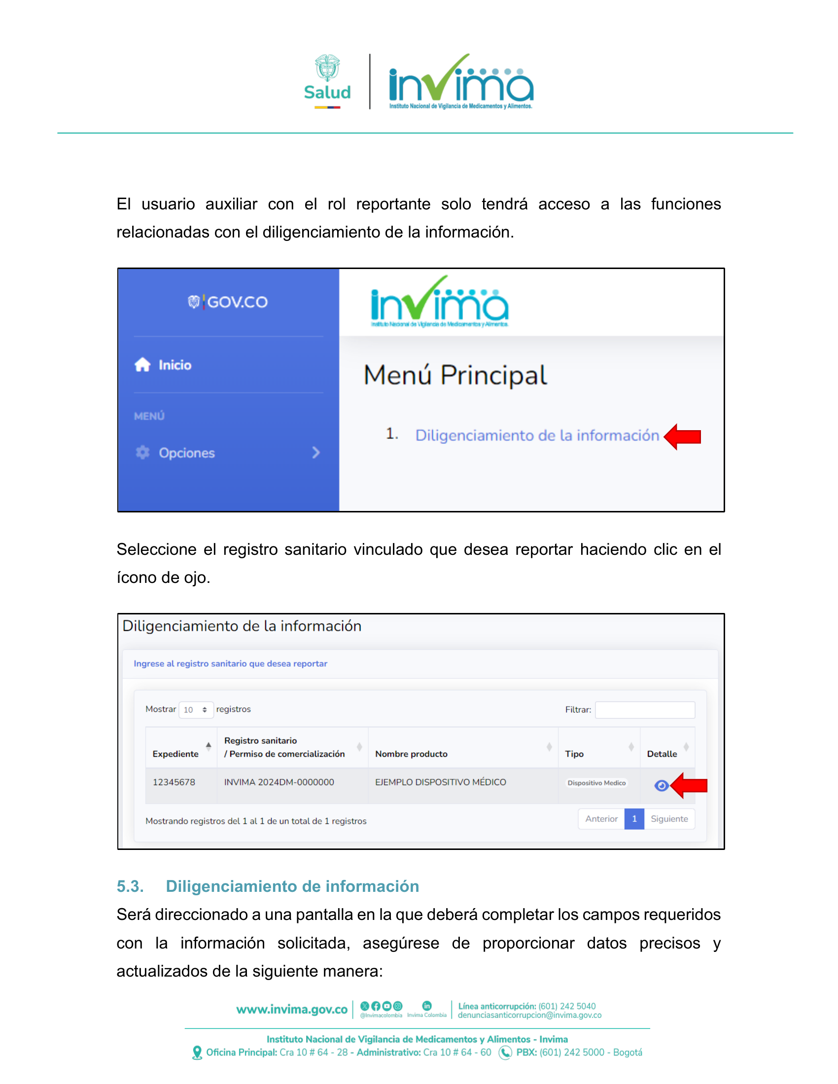 INVIMA semantic-standard reporting instructions V6 (July 2026) — original complete physical PDF page 24; original image governs.