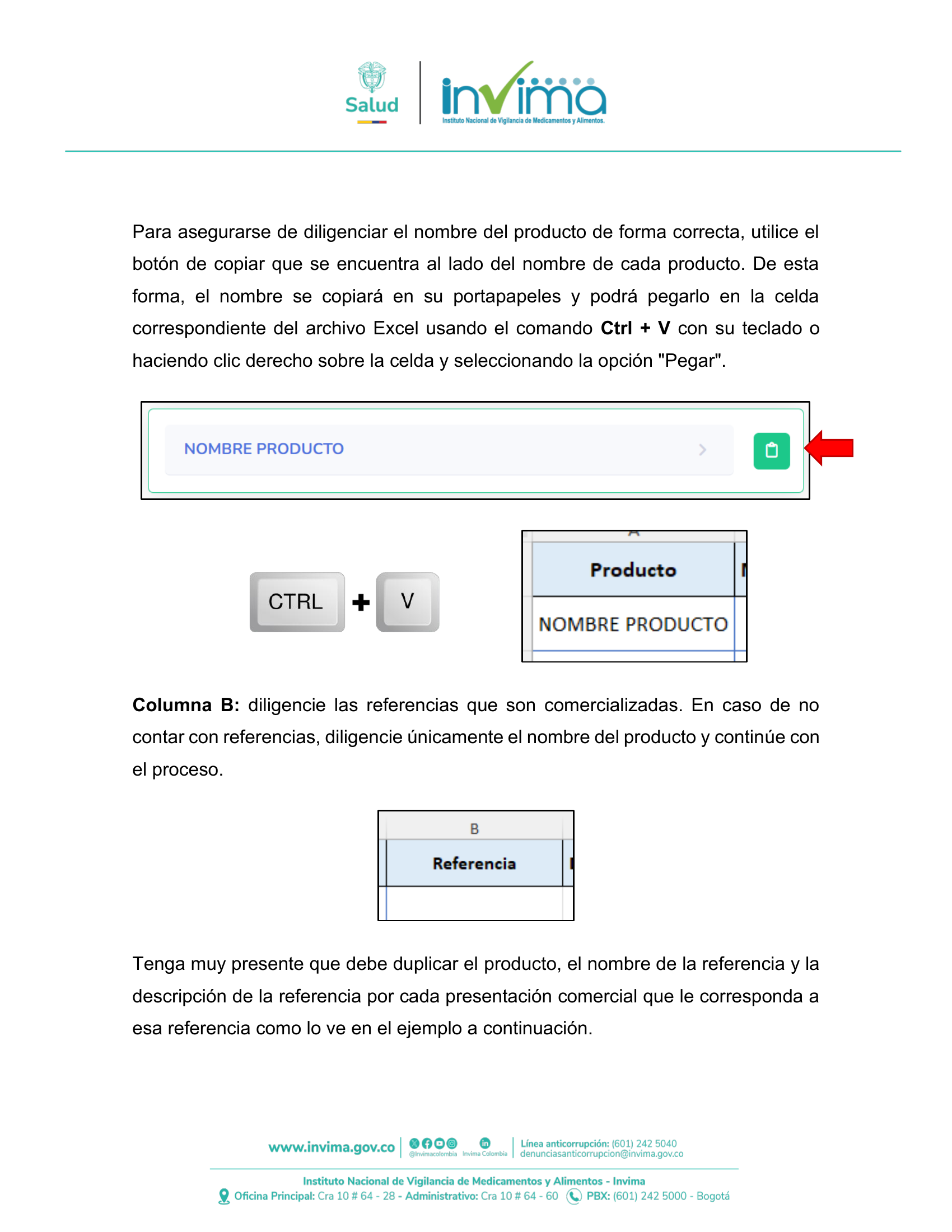 INVIMA semantic-standard reporting instructions V6 (July 2026) — original complete physical PDF page 34; original image governs.