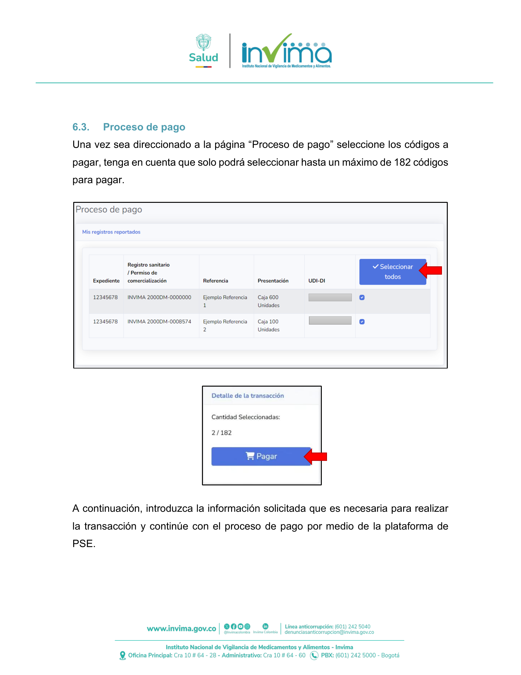 INVIMA semantic-standard reporting instructions V6 (July 2026) — original complete physical PDF page 44; original image governs.