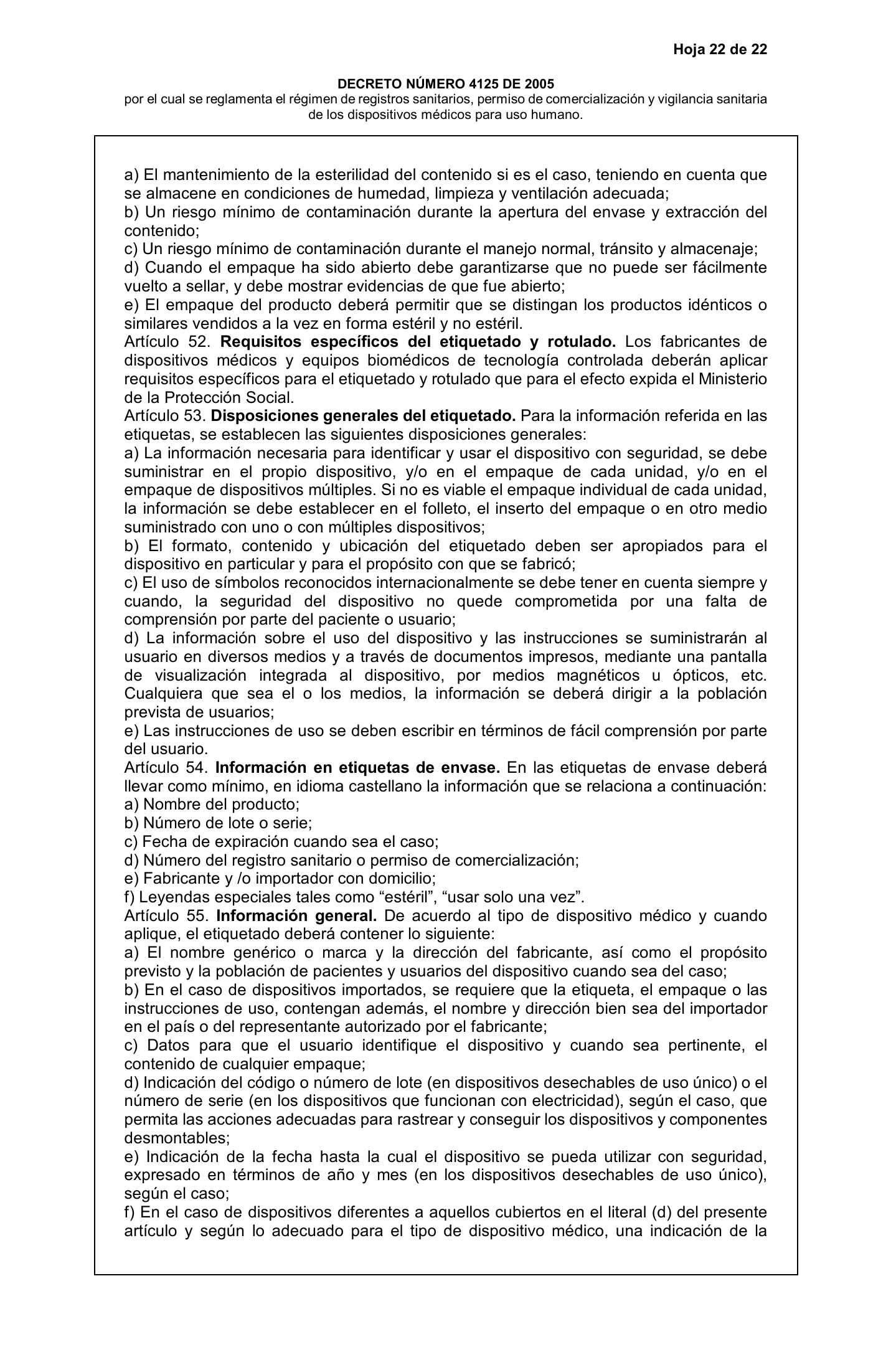 Decreto 4725/2005 — complete original expression — original complete physical PDF page 22; original image governs.