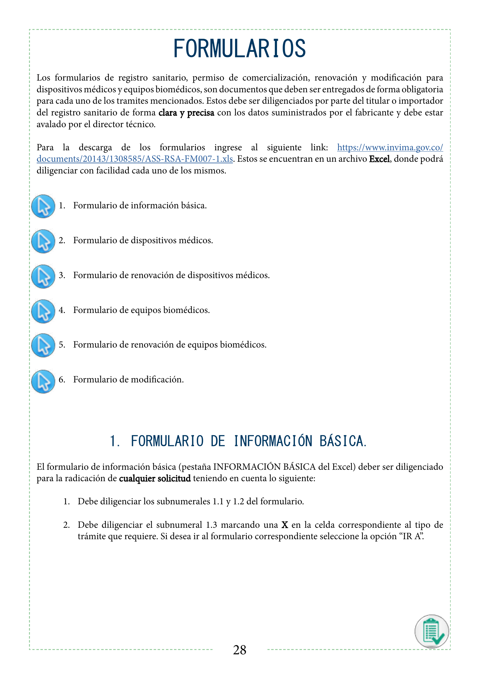 INVIMA 2022 device form-completion booklet — original complete physical PDF page 28; original image governs.