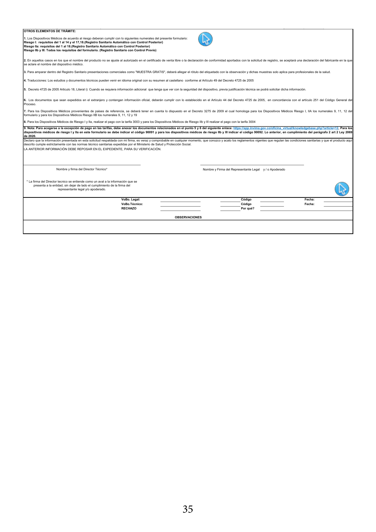 INVIMA 2022 device form-completion booklet — original complete physical PDF page 35; original image governs.