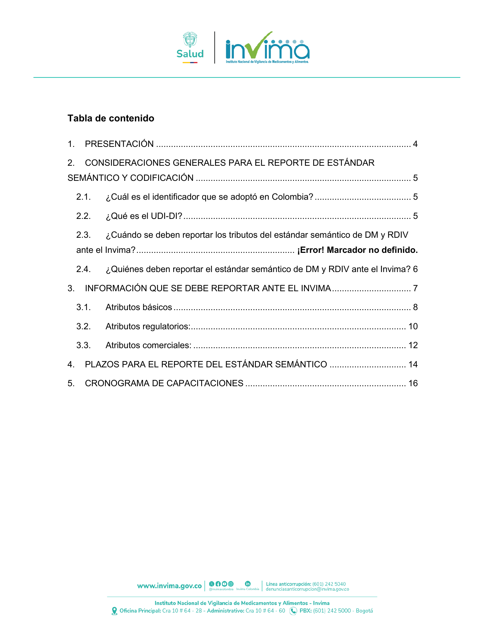 INVIMA UDI user manual Version2, July2026 — original PDF page 3; original table columns, symbols and diagrams retained.