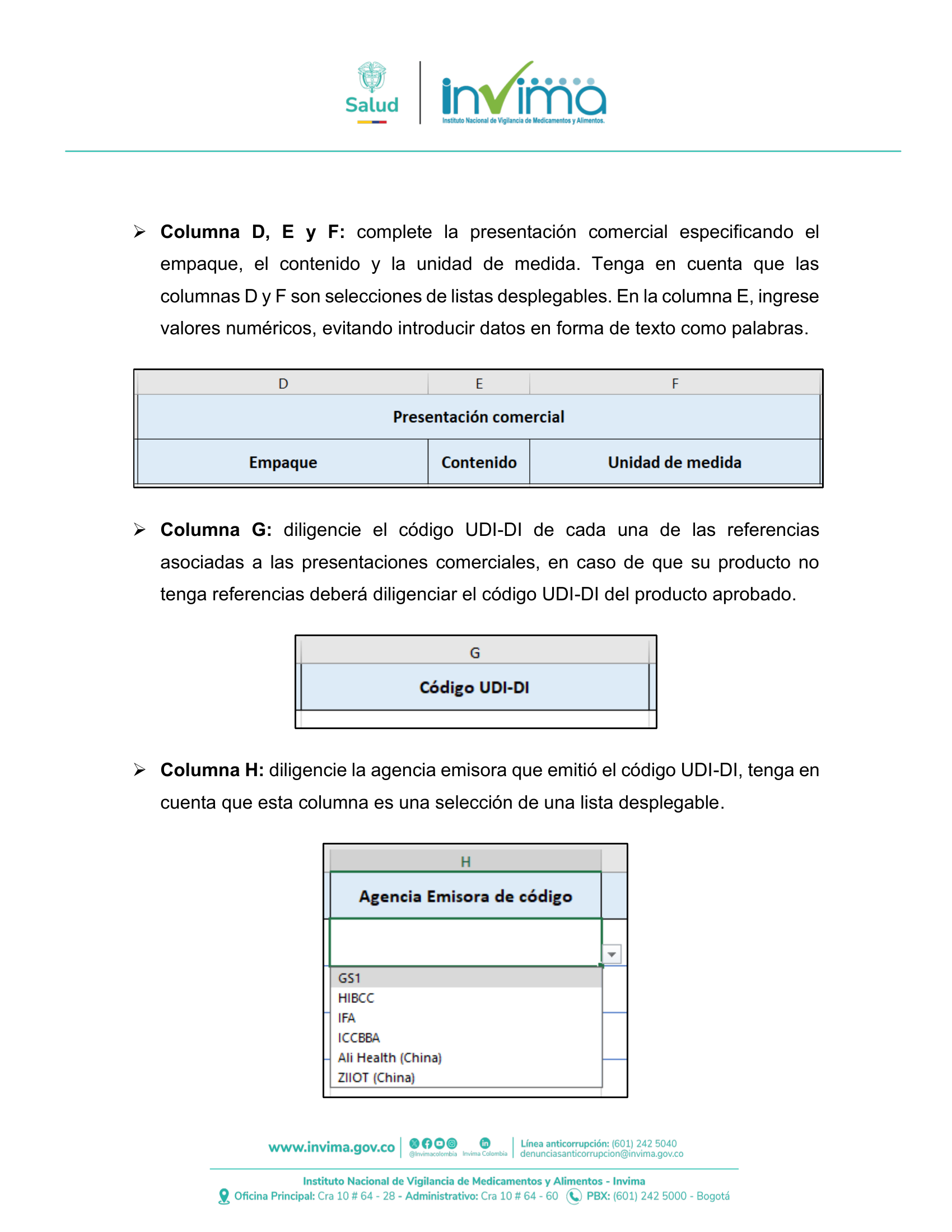 INVIMA semantic-standard reporting instructions V6 (July 2026) — original complete physical PDF page 36; original image governs.