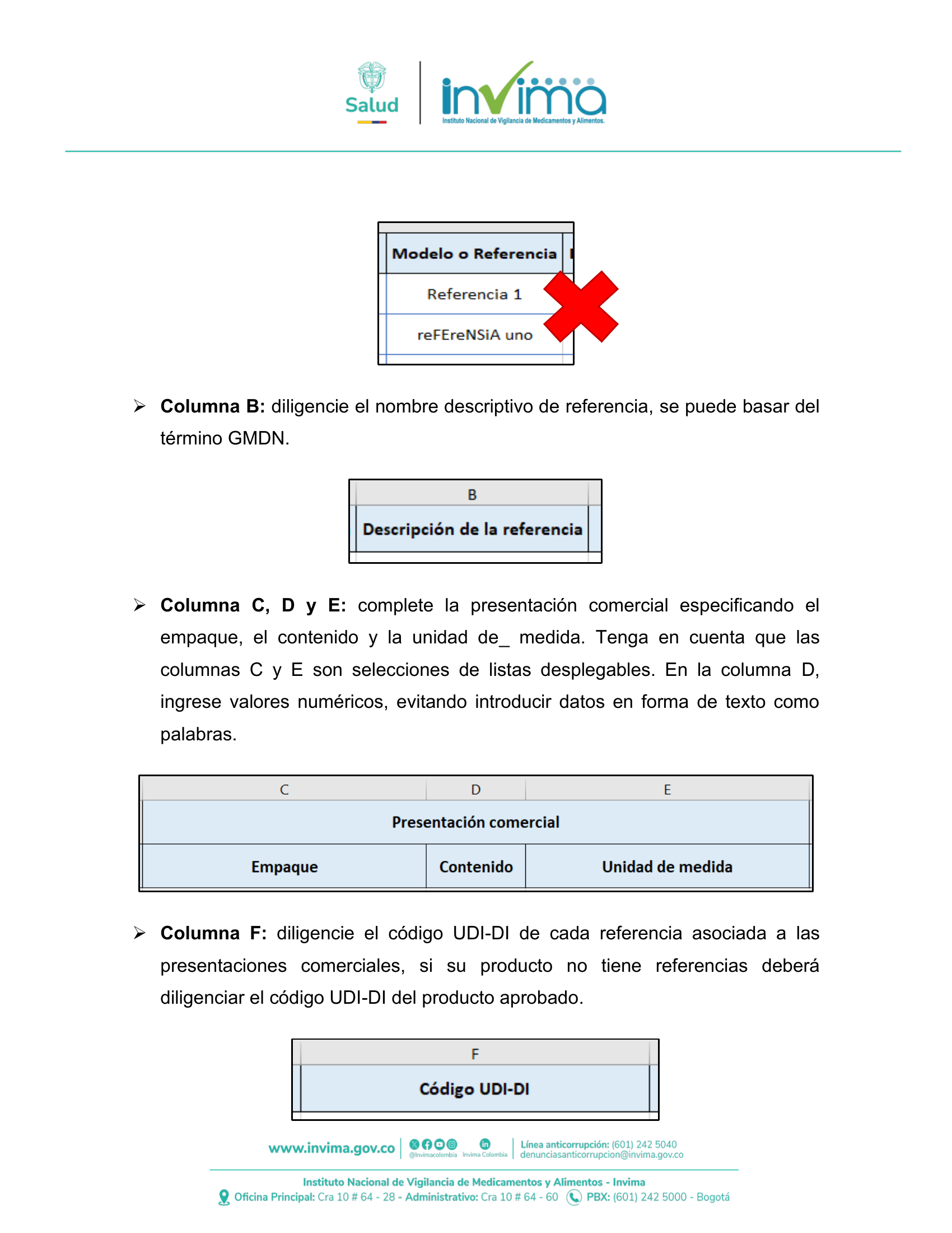 INVIMA semantic-standard reporting instructions V6 (July 2026) — original complete physical PDF page 29; original image governs.