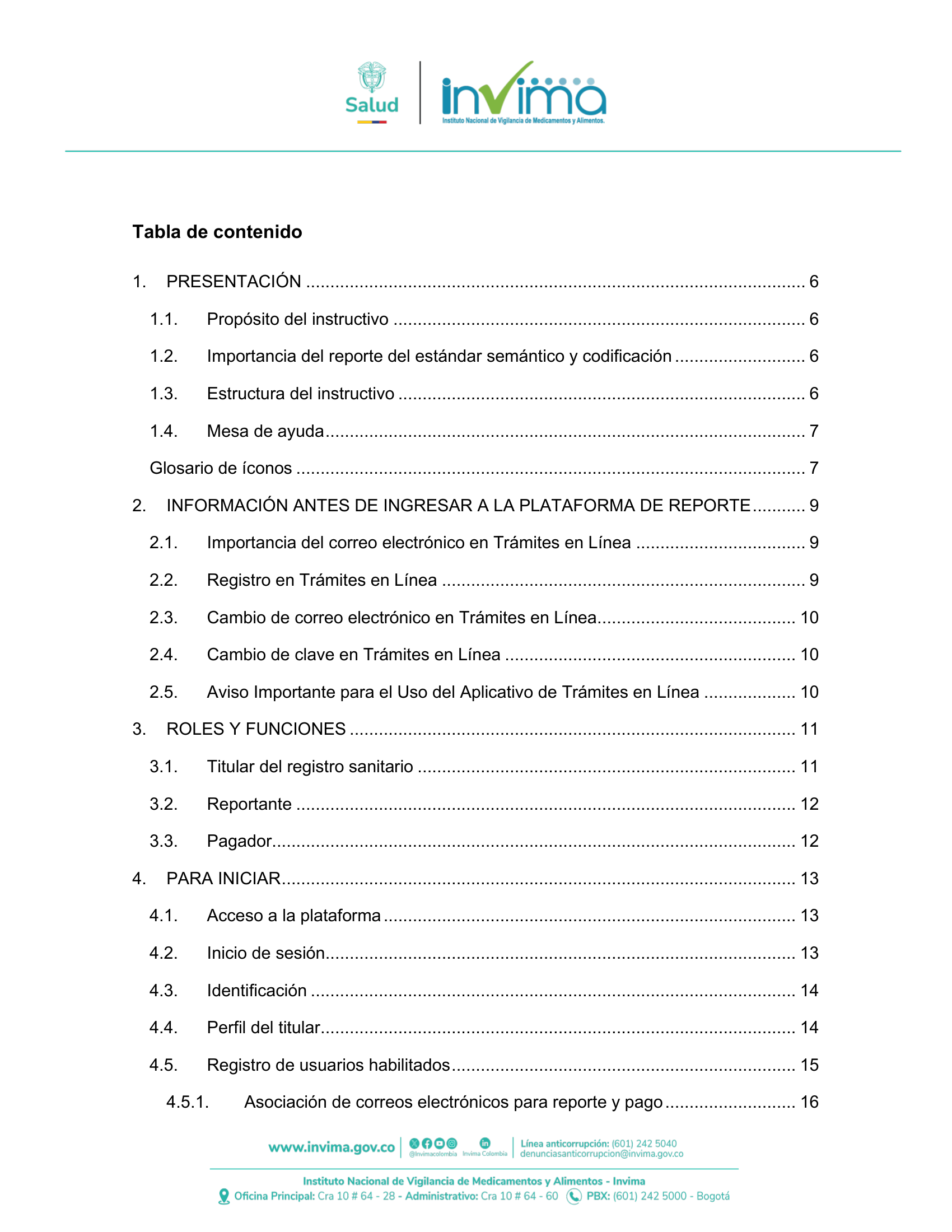 INVIMA semantic-standard reporting instructions V6 (July 2026) — original complete physical PDF page 3; original image governs.