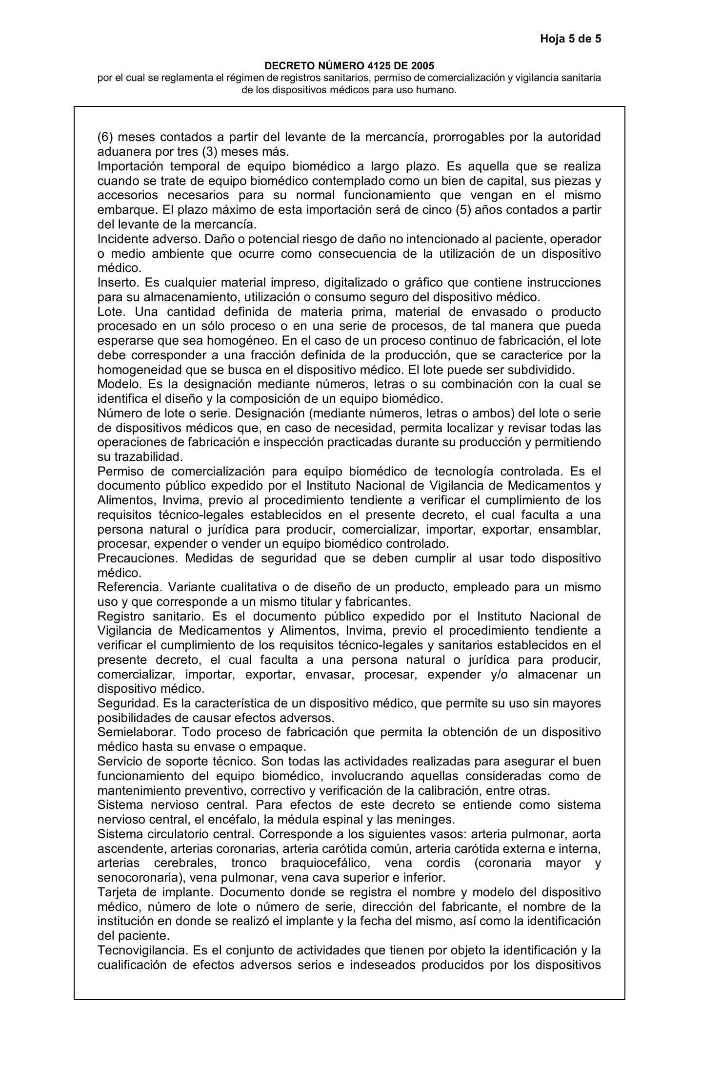 Decreto 4725/2005 — complete original expression — original complete physical PDF page 5; original image governs.