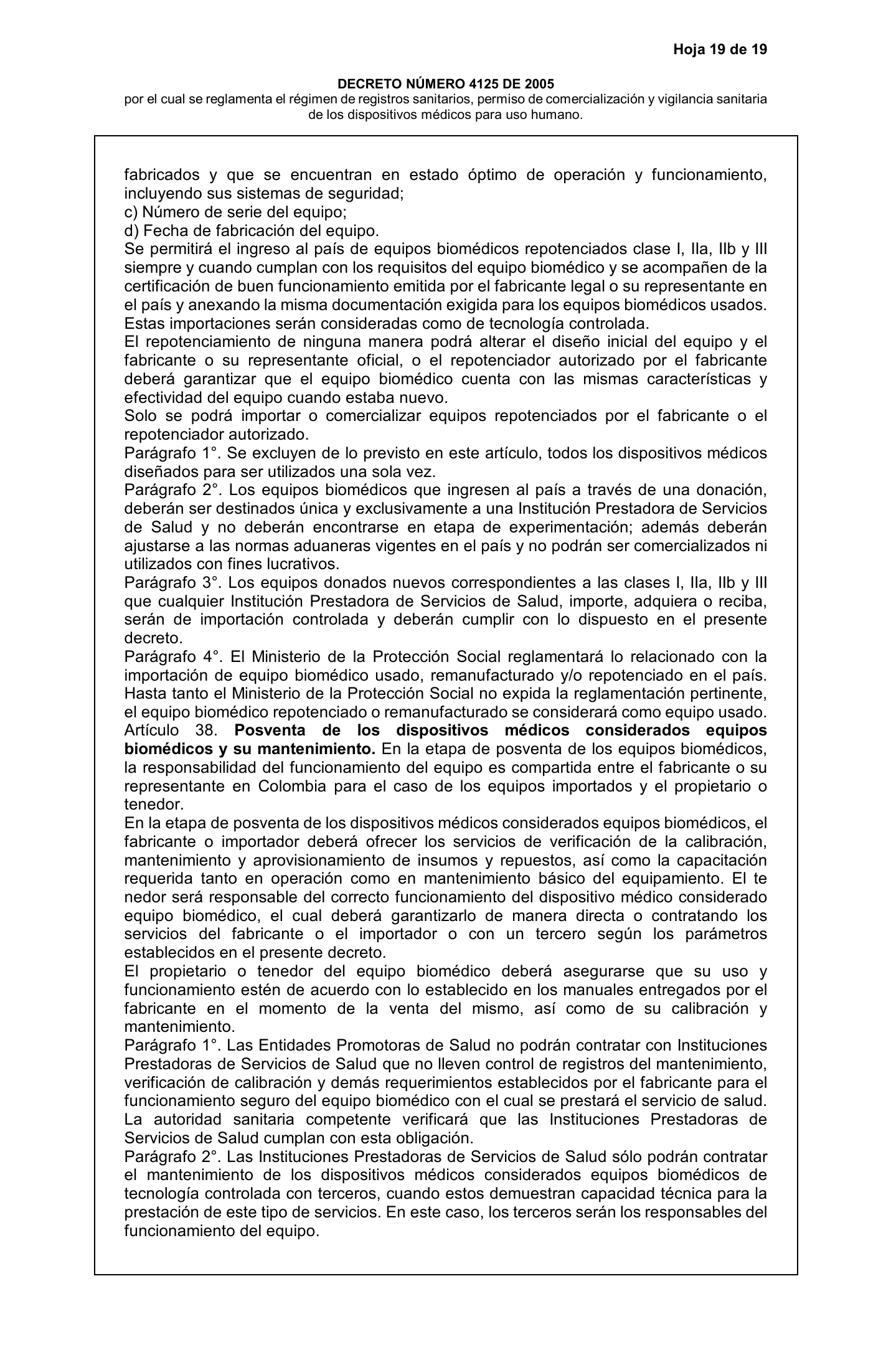 Decreto 4725/2005 — complete original expression — original complete physical PDF page 19; original image governs.