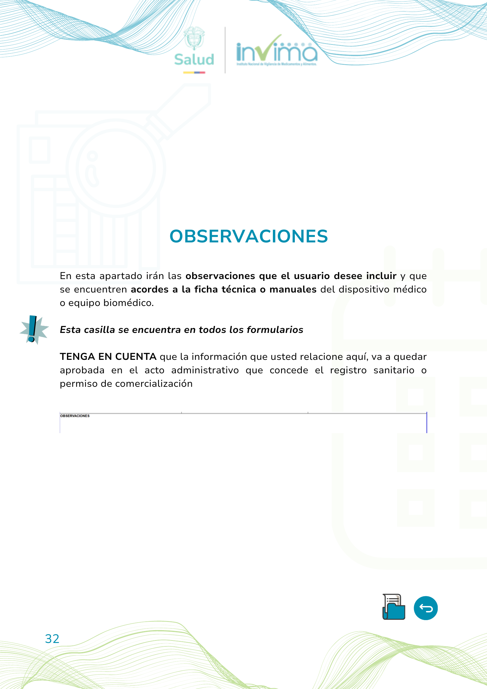 INVIMA device form-completion booklet (2025) — original complete physical PDF page 32; original image governs.