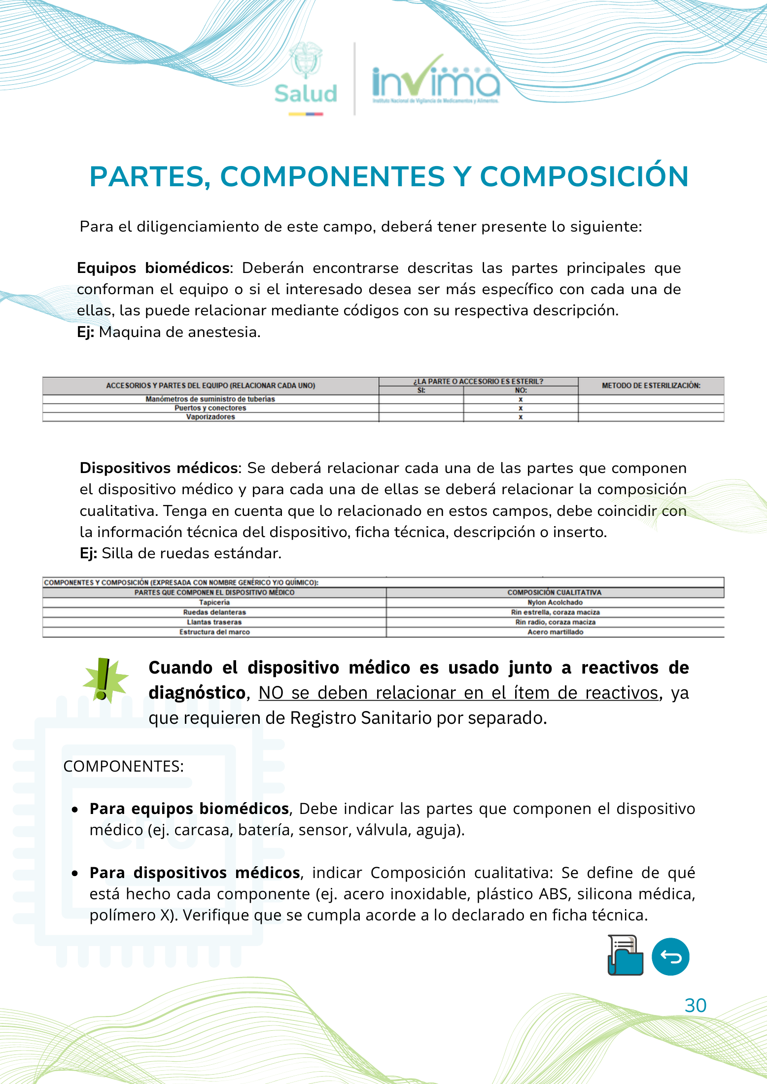 INVIMA device form-completion booklet (2025) — original complete physical PDF page 30; original image governs.