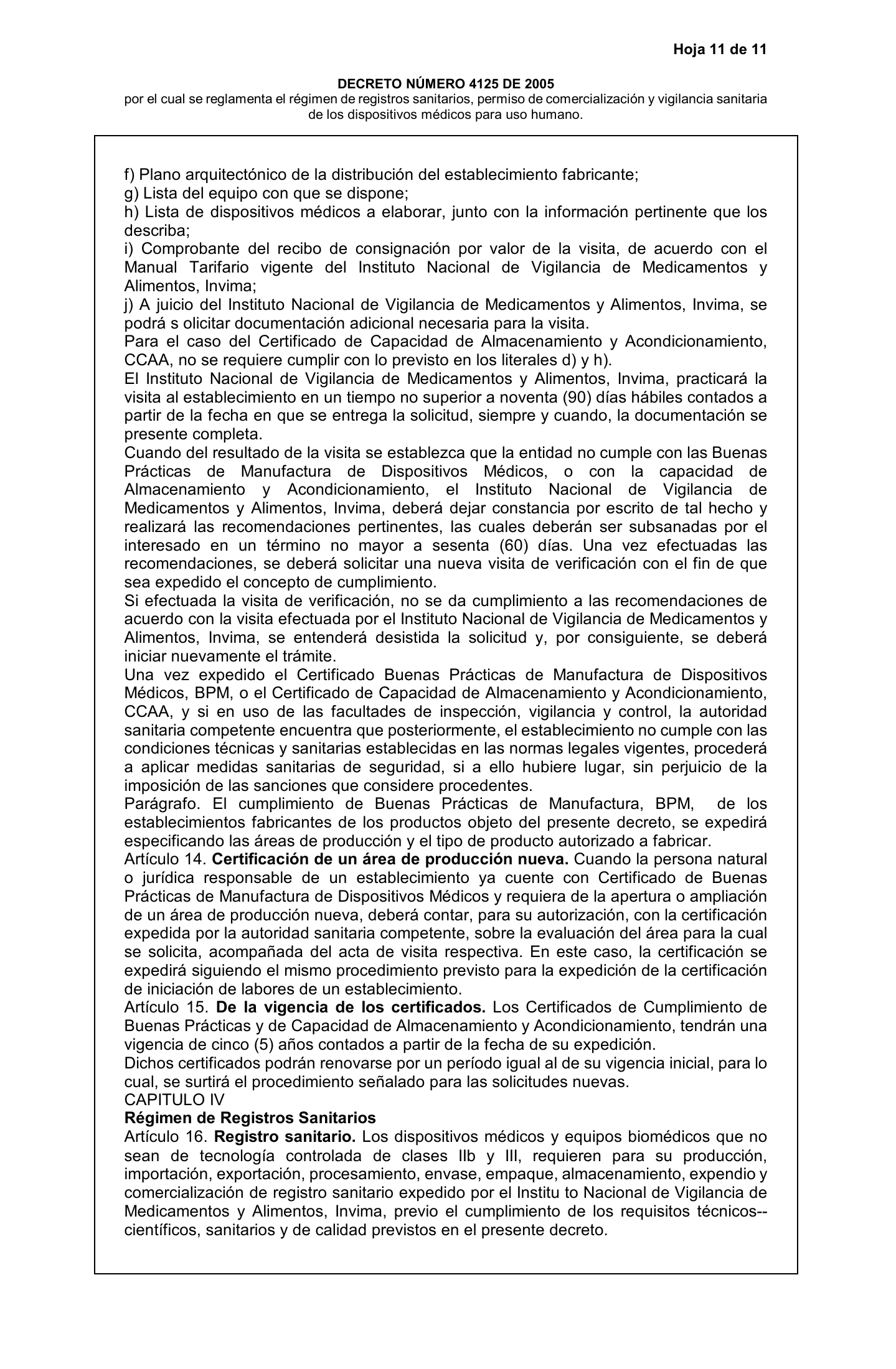 Decreto 4725/2005 — complete original expression — original complete physical PDF page 11; original image governs.