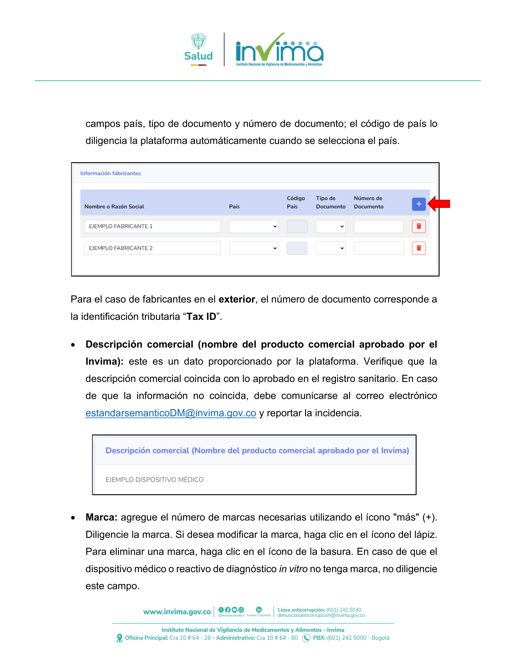 INVIMA semantic-standard reporting instructions V6 (July 2026) — original complete physical PDF page 26; original image governs.