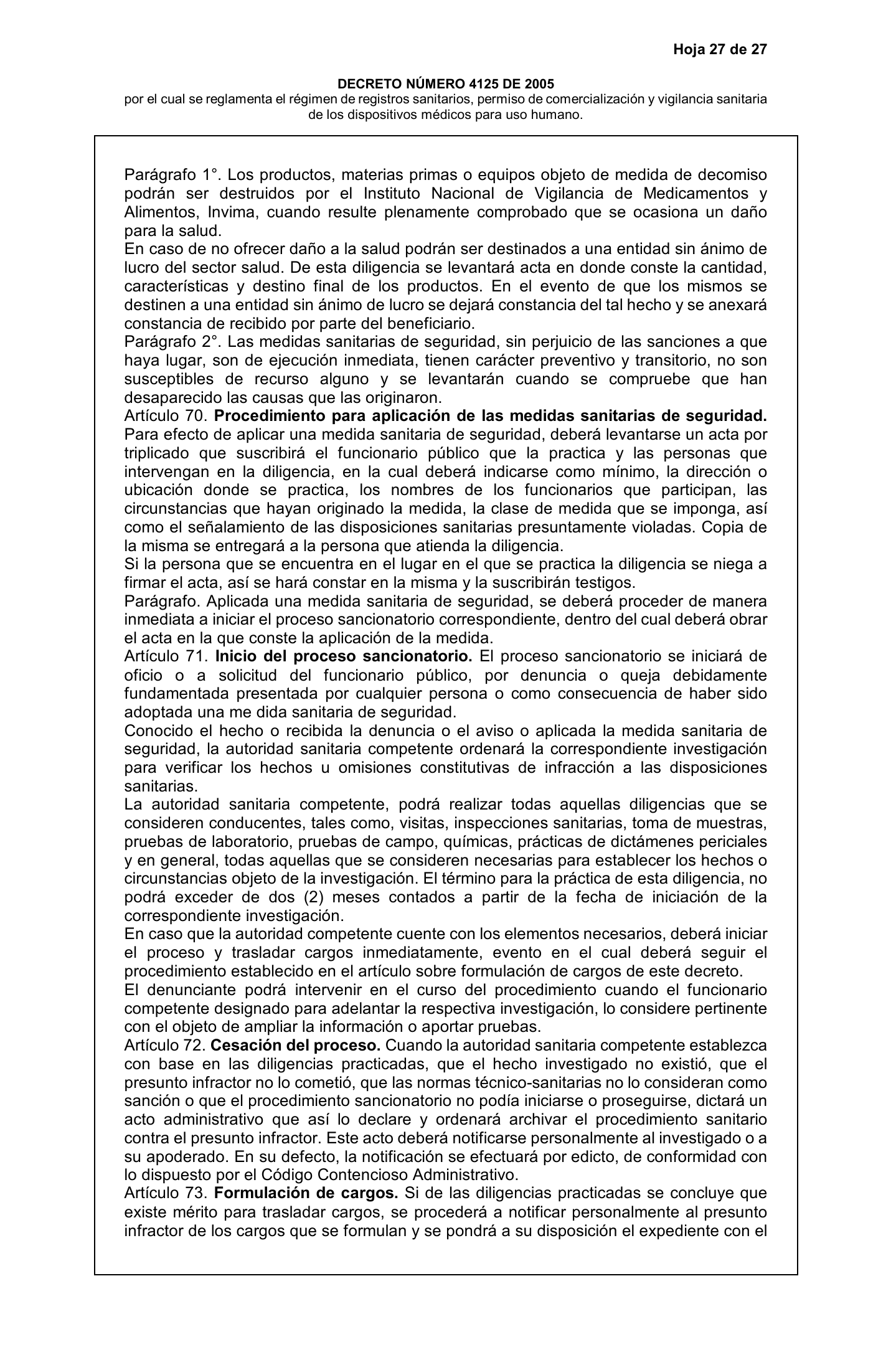Decreto 4725/2005 — complete original expression — original complete physical PDF page 27; original image governs.