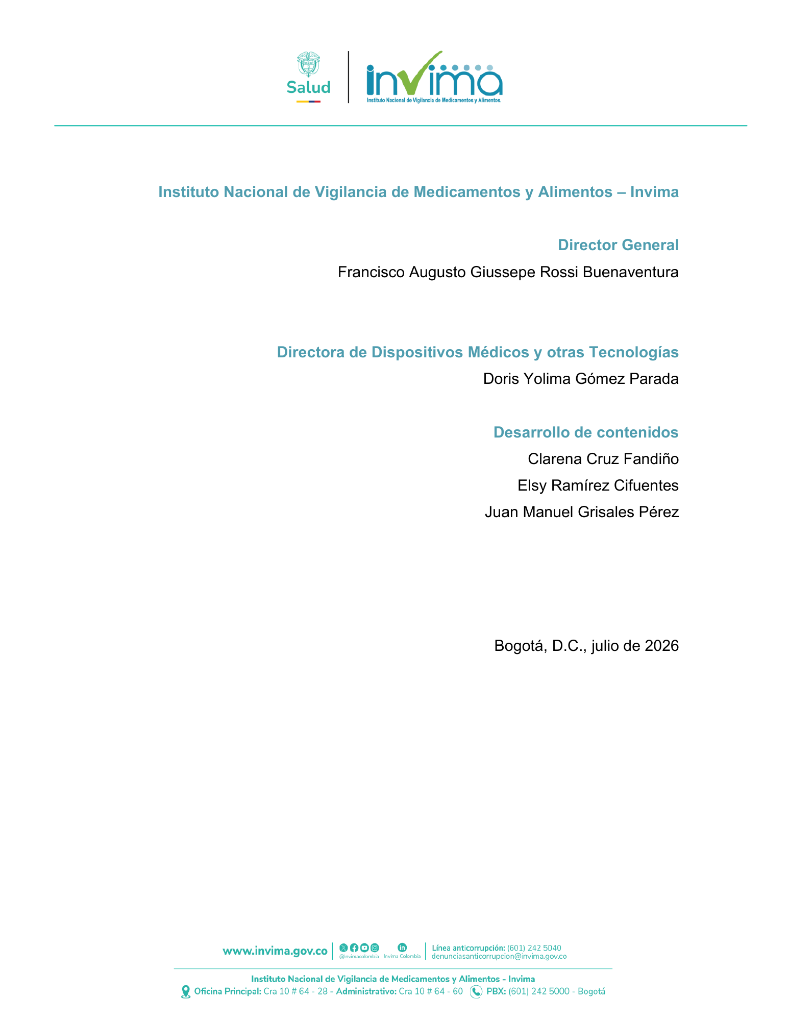 INVIMA UDI user manual Version2, July2026 — original PDF page 2; original table columns, symbols and diagrams retained.
