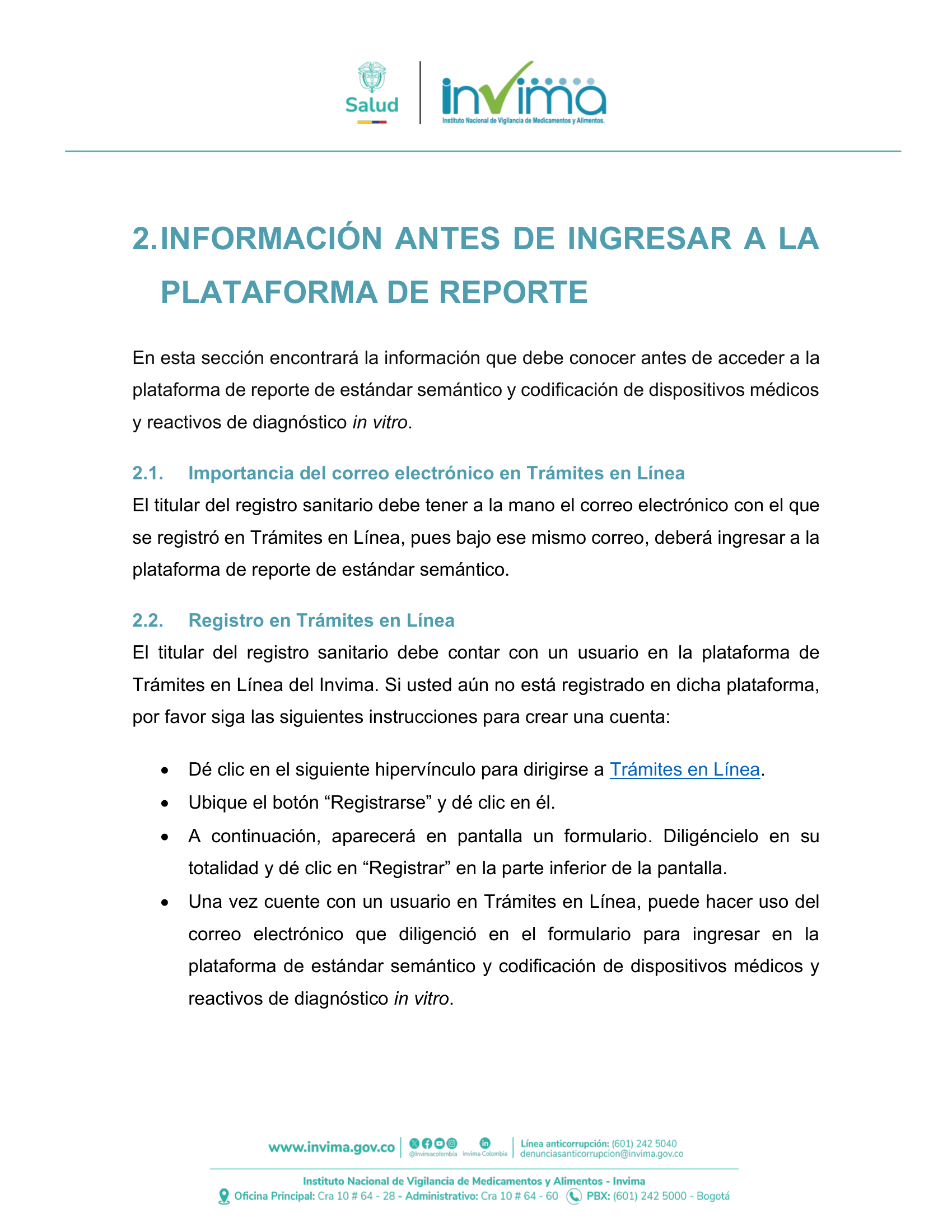 INVIMA semantic-standard reporting instructions V6 (July 2026) — original complete physical PDF page 9; original image governs.