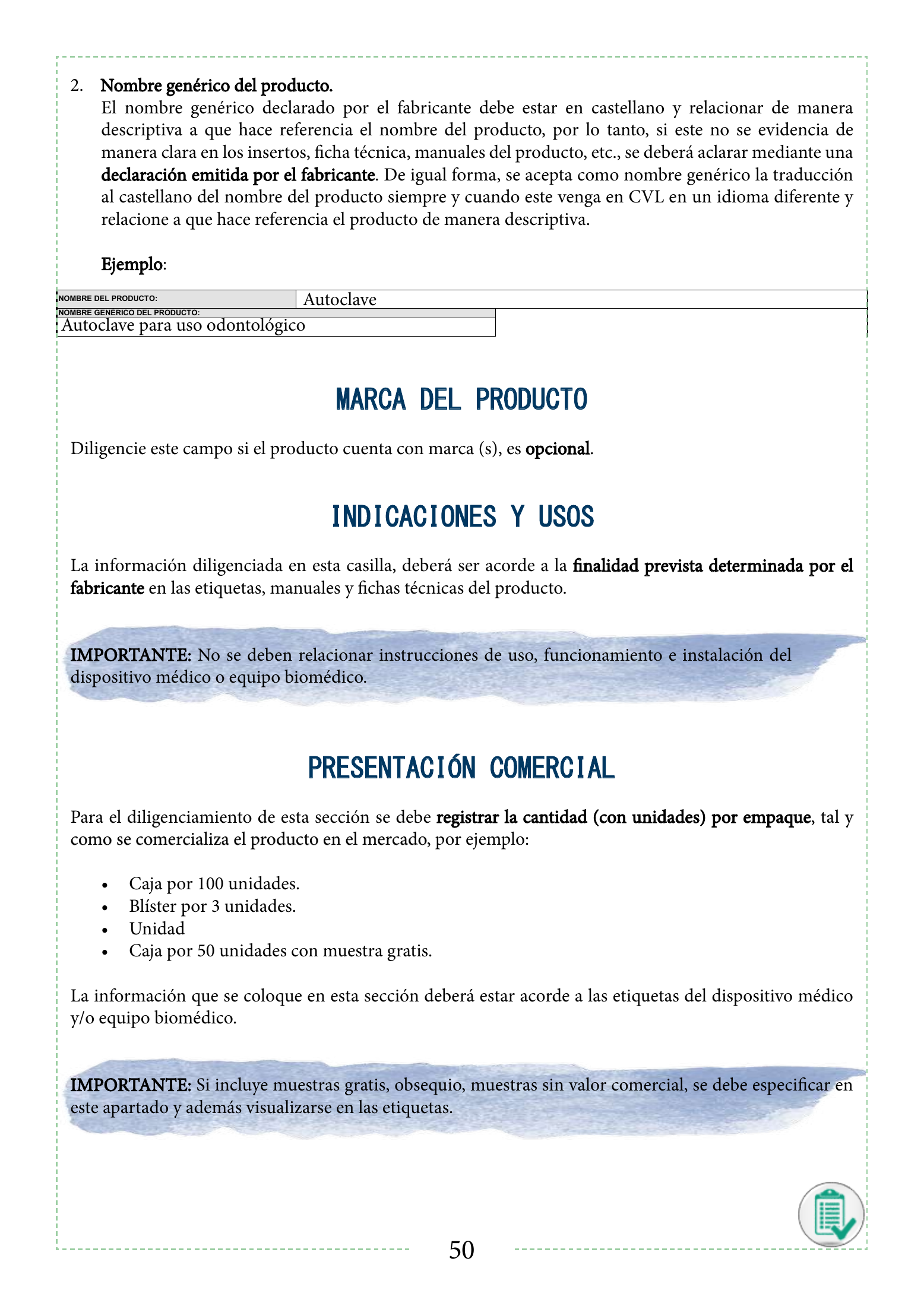 INVIMA 2022 device form-completion booklet — original complete physical PDF page 50; original image governs.