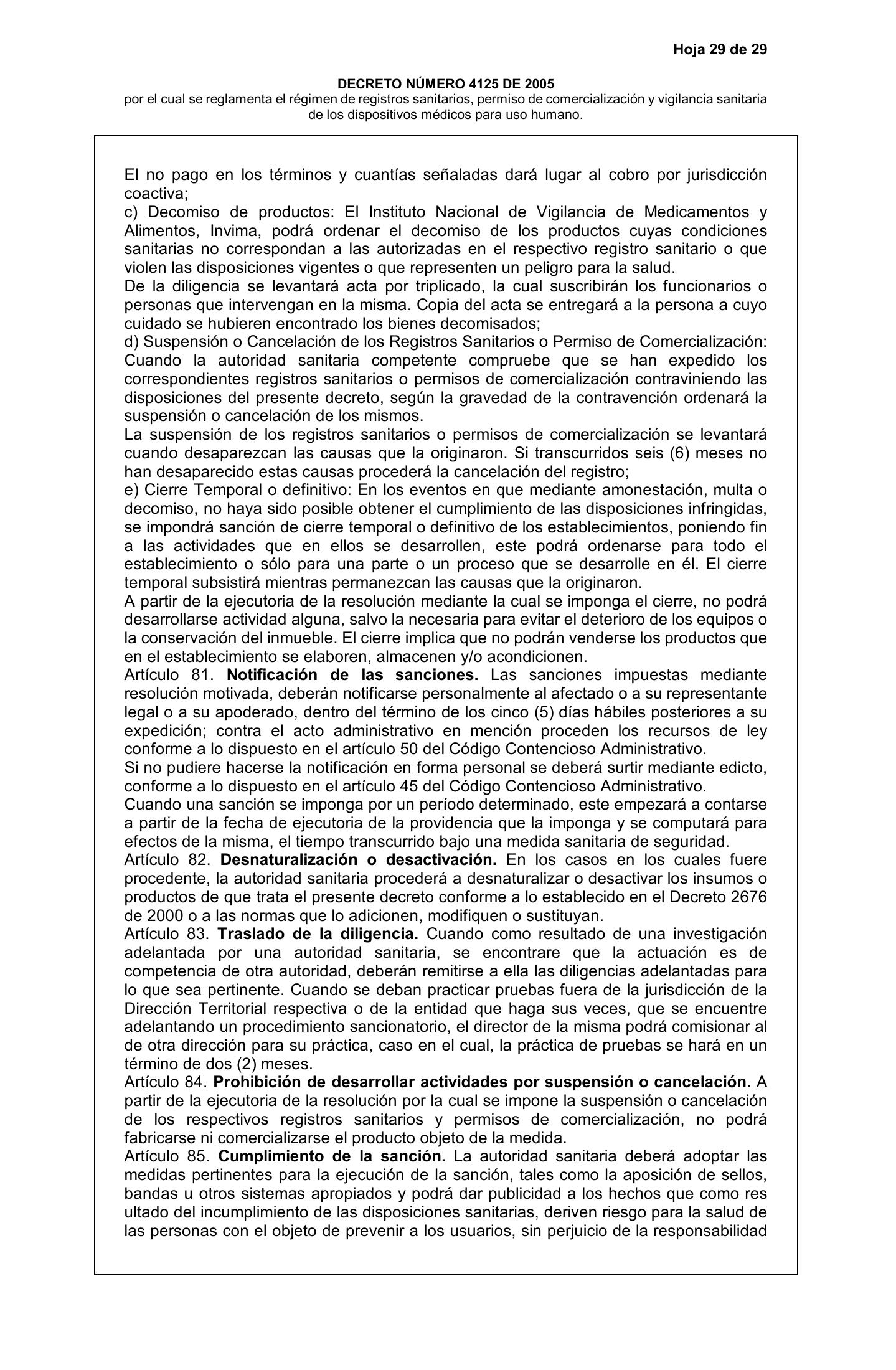 Decreto 4725/2005 — complete original expression — original complete physical PDF page 29; original image governs.