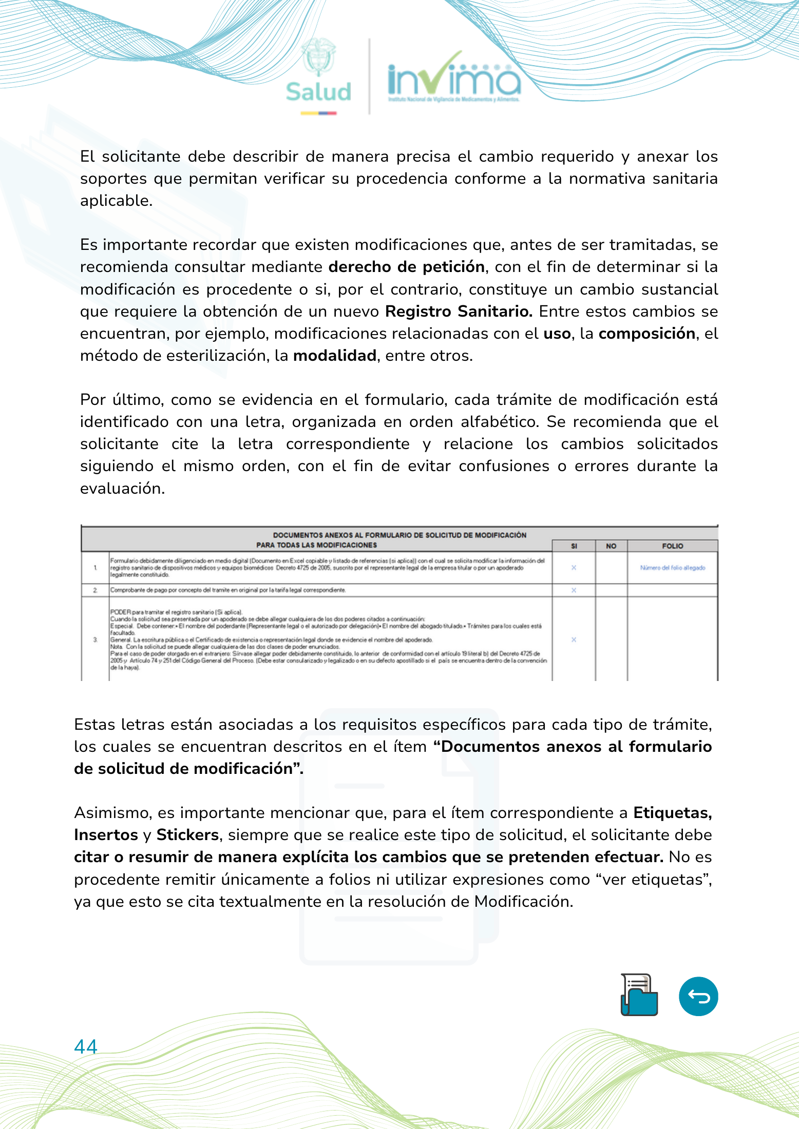 INVIMA device form-completion booklet (2025) — original complete physical PDF page 44; original image governs.