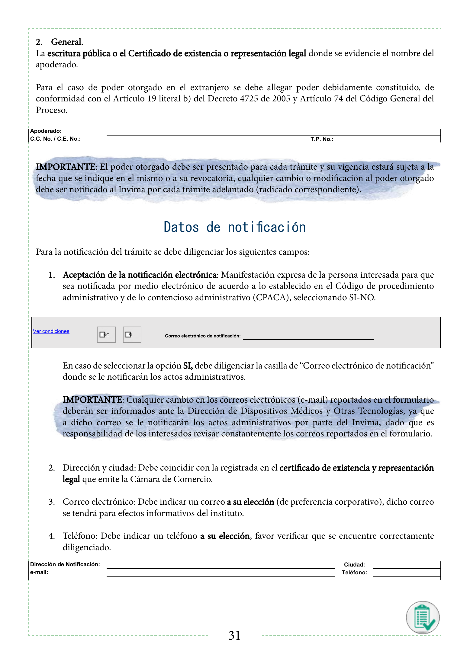INVIMA 2022 device form-completion booklet — original complete physical PDF page 31; original image governs.
