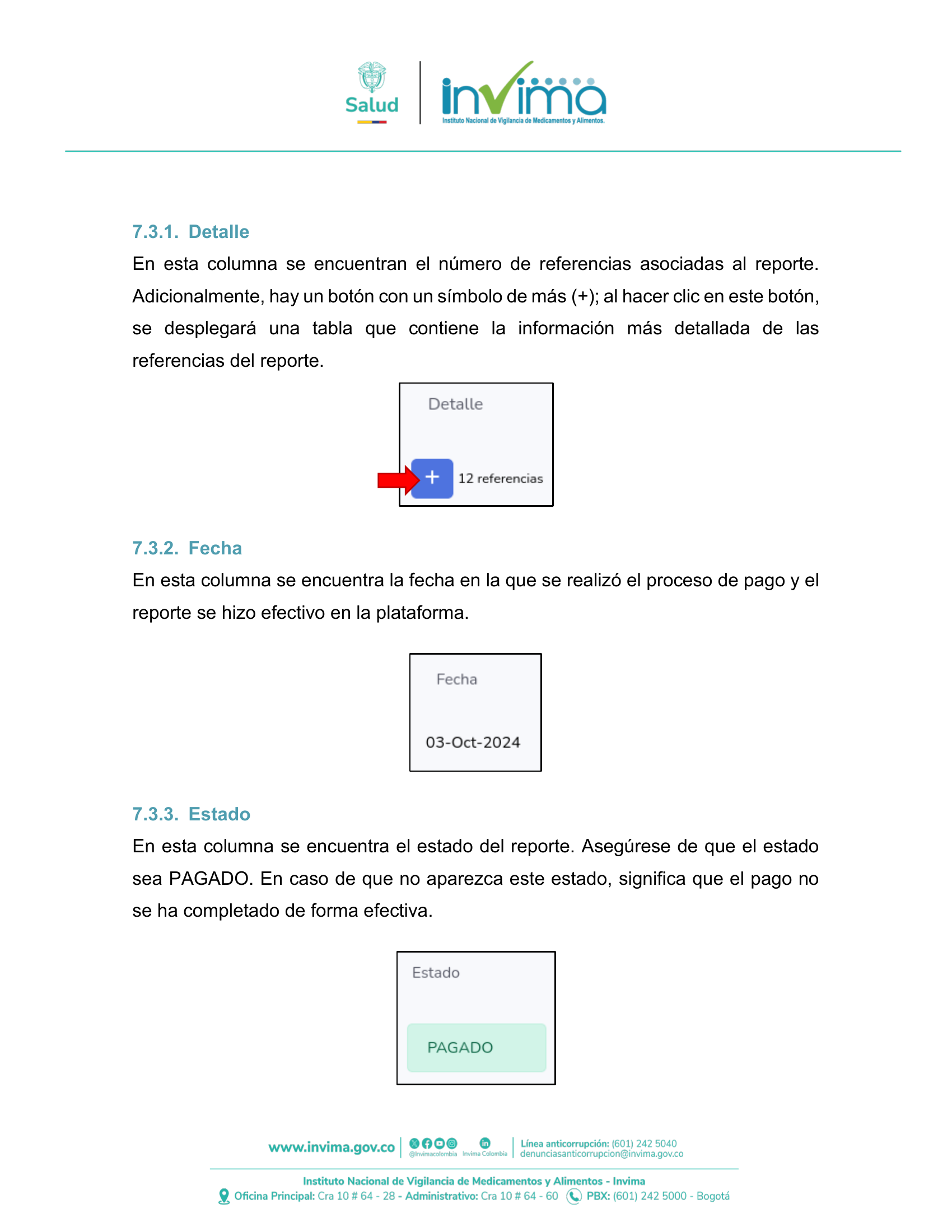 INVIMA semantic-standard reporting instructions V6 (July 2026) — original complete physical PDF page 48; original image governs.