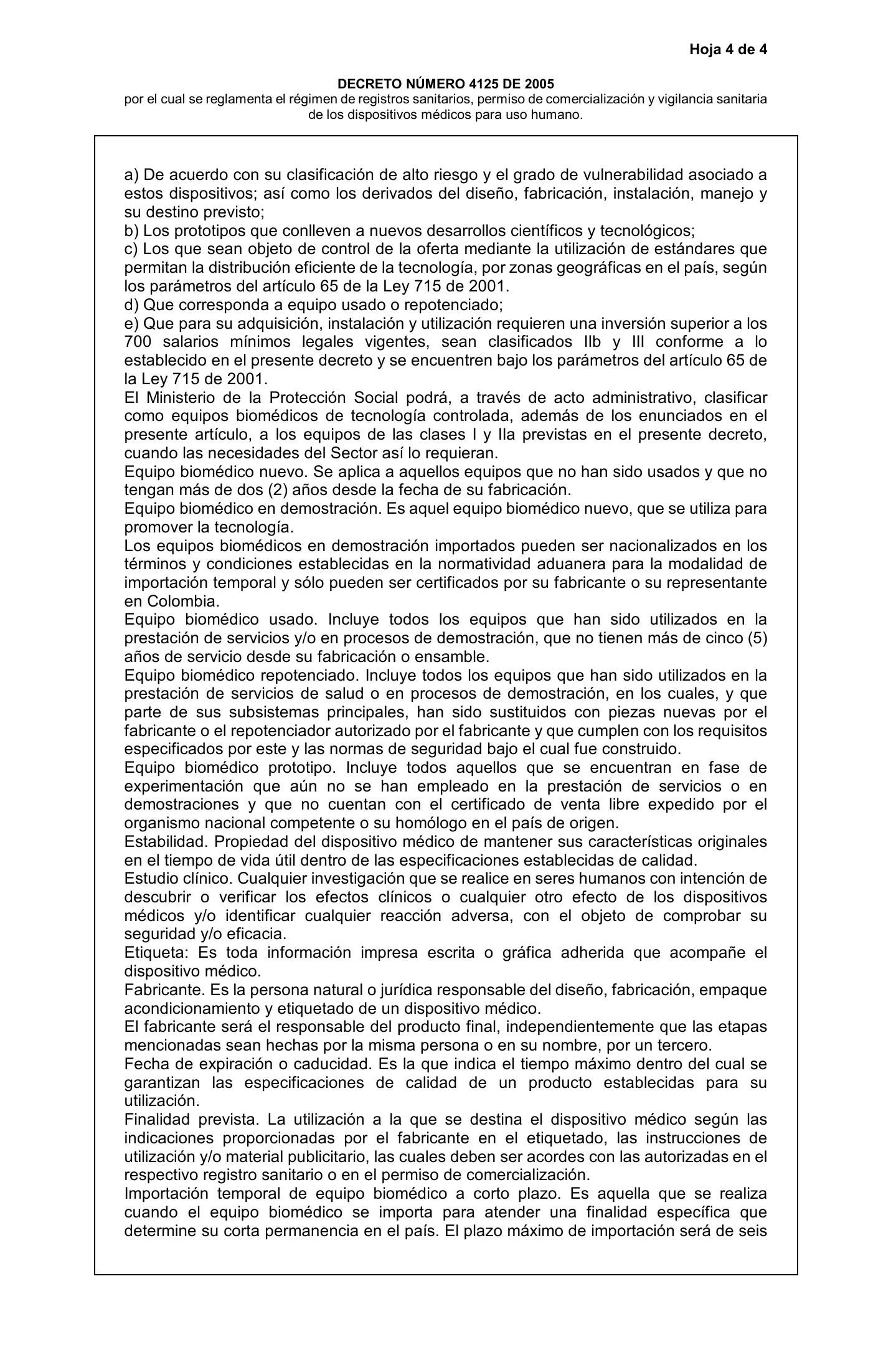 Decreto 4725/2005 — complete original expression — original complete physical PDF page 4; original image governs.