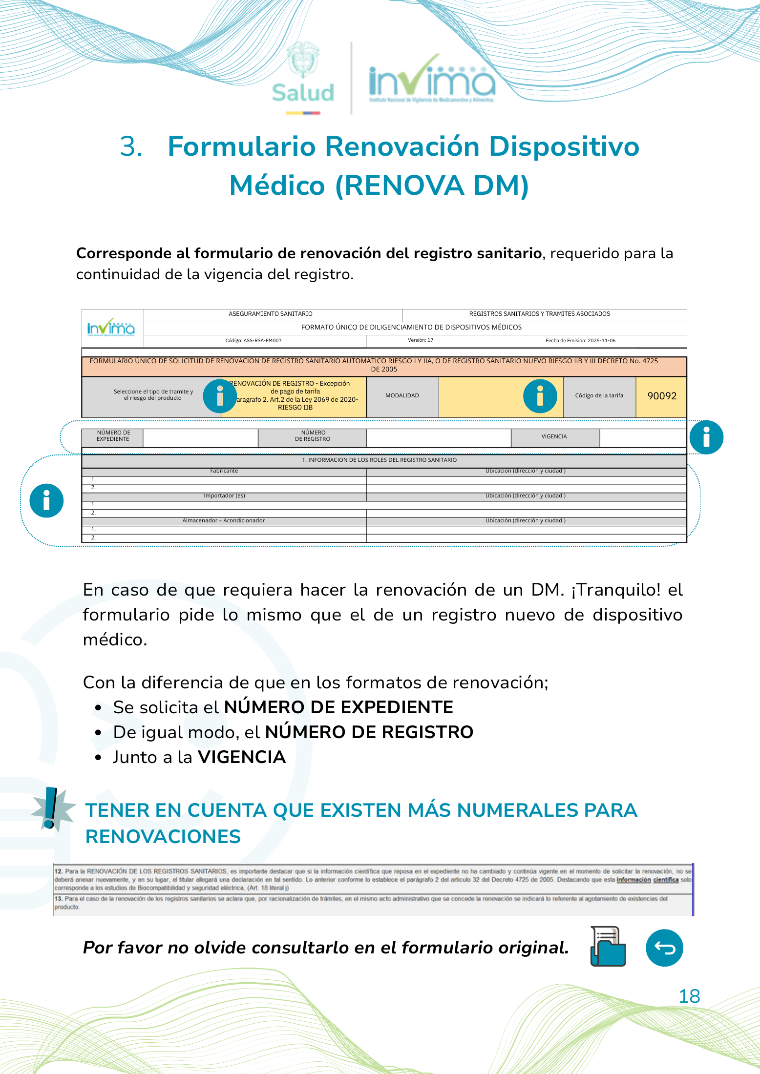 INVIMA device form-completion booklet (2025) — original complete physical PDF page 18; original image governs.