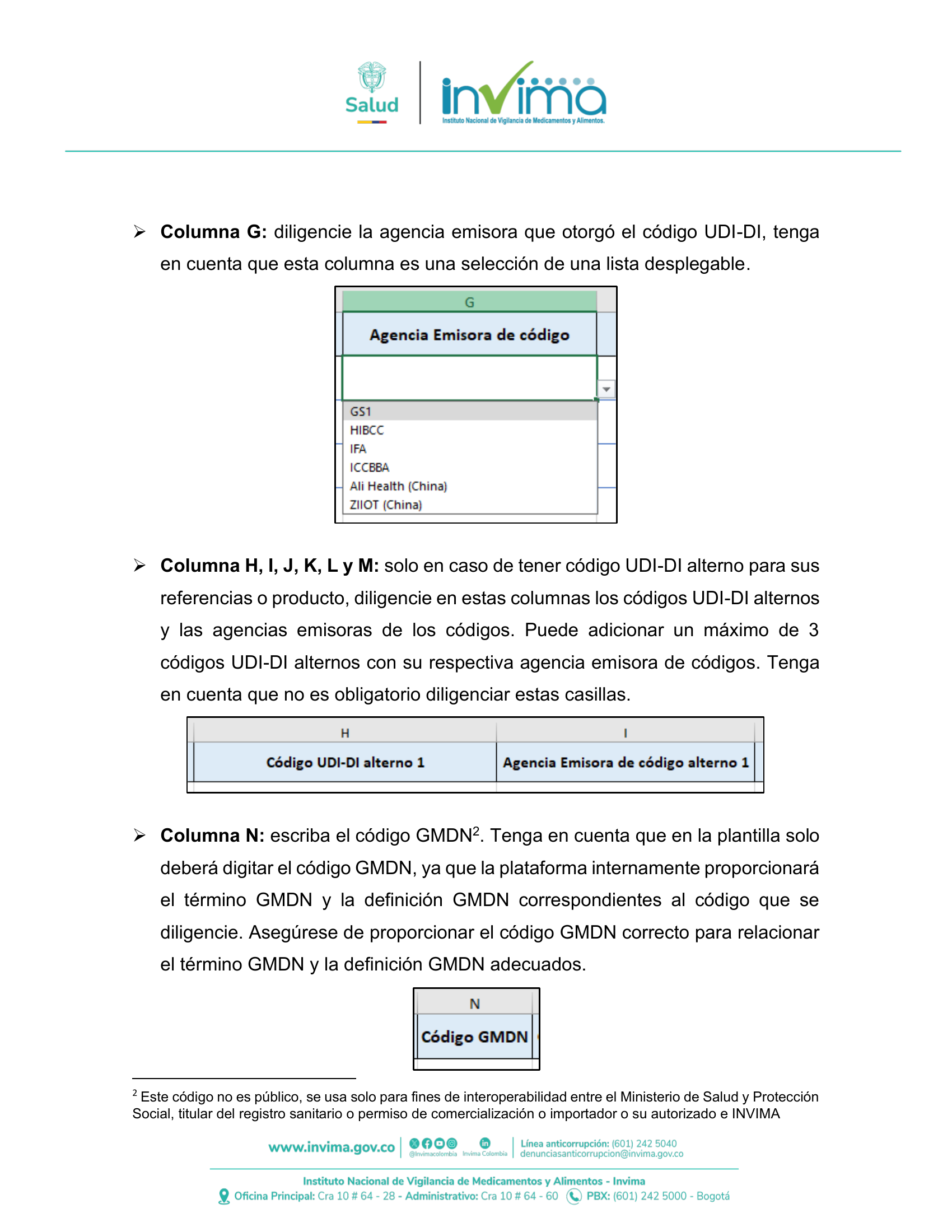 INVIMA semantic-standard reporting instructions V6 (July 2026) — original complete physical PDF page 30; original image governs.