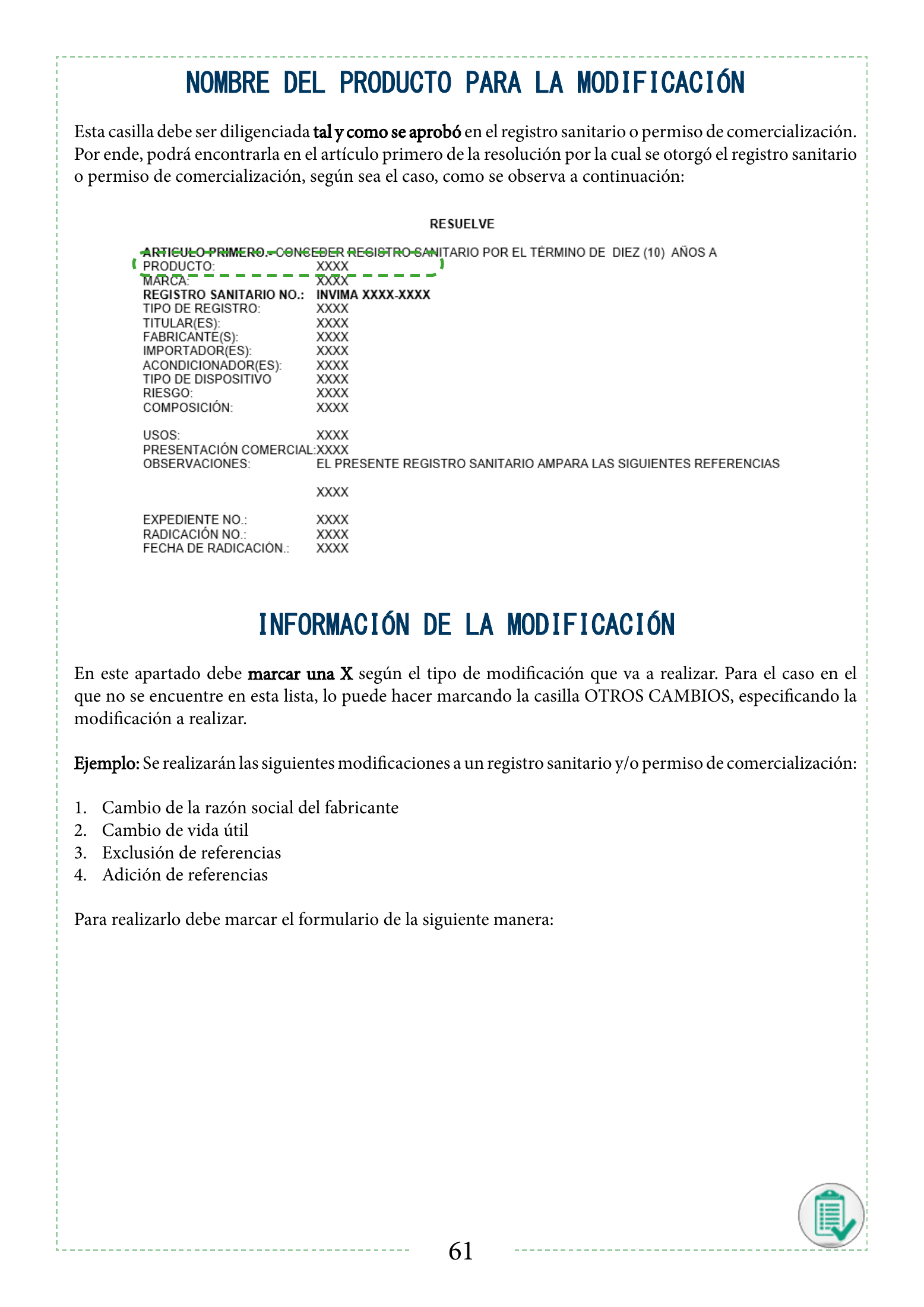 INVIMA 2022 device form-completion booklet — original complete physical PDF page 61; original image governs.