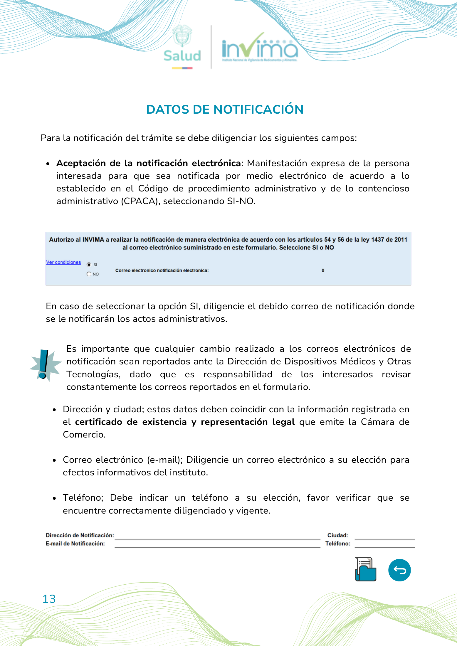 INVIMA device form-completion booklet (2025) — original complete physical PDF page 13; original image governs.