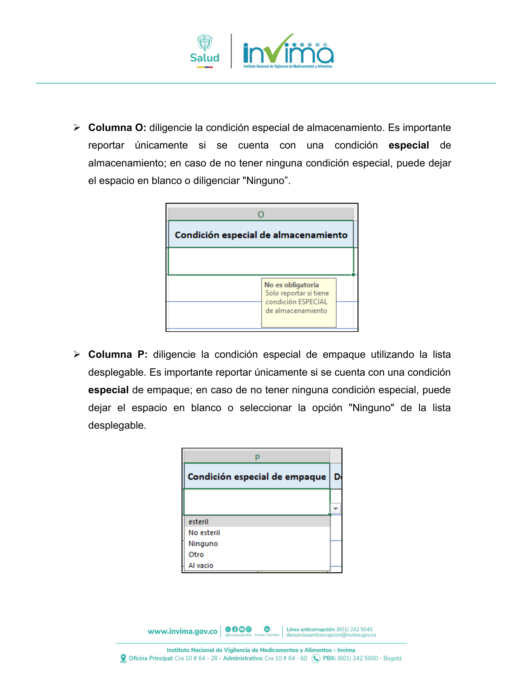 INVIMA semantic-standard reporting instructions V6 (July 2026) — original complete physical PDF page 31; original image governs.