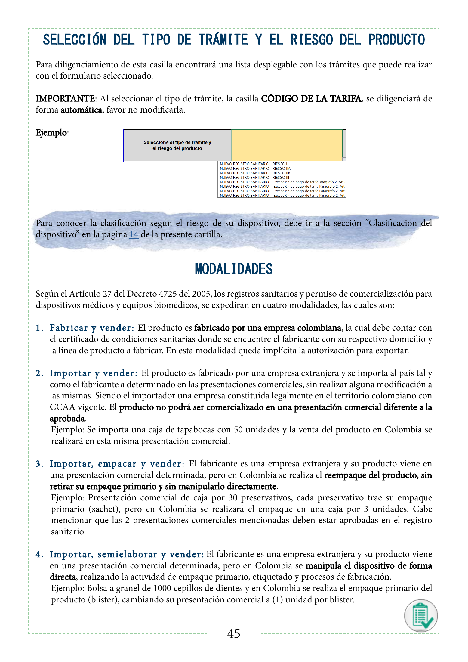 INVIMA 2022 device form-completion booklet — original complete physical PDF page 45; original image governs.