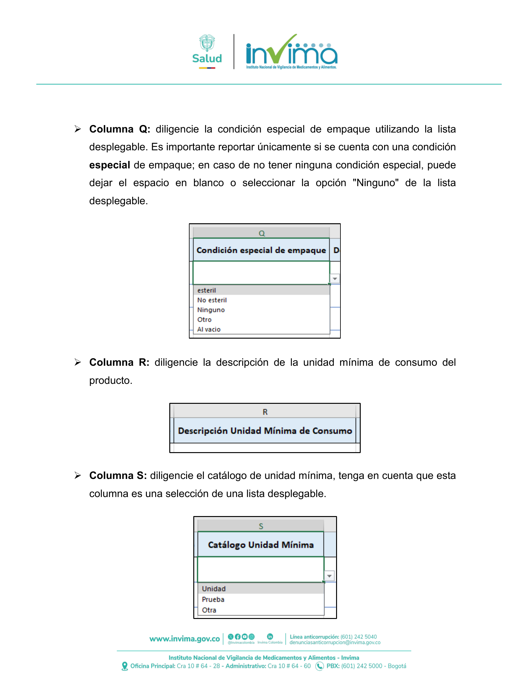 INVIMA semantic-standard reporting instructions V6 (July 2026) — original complete physical PDF page 38; original image governs.