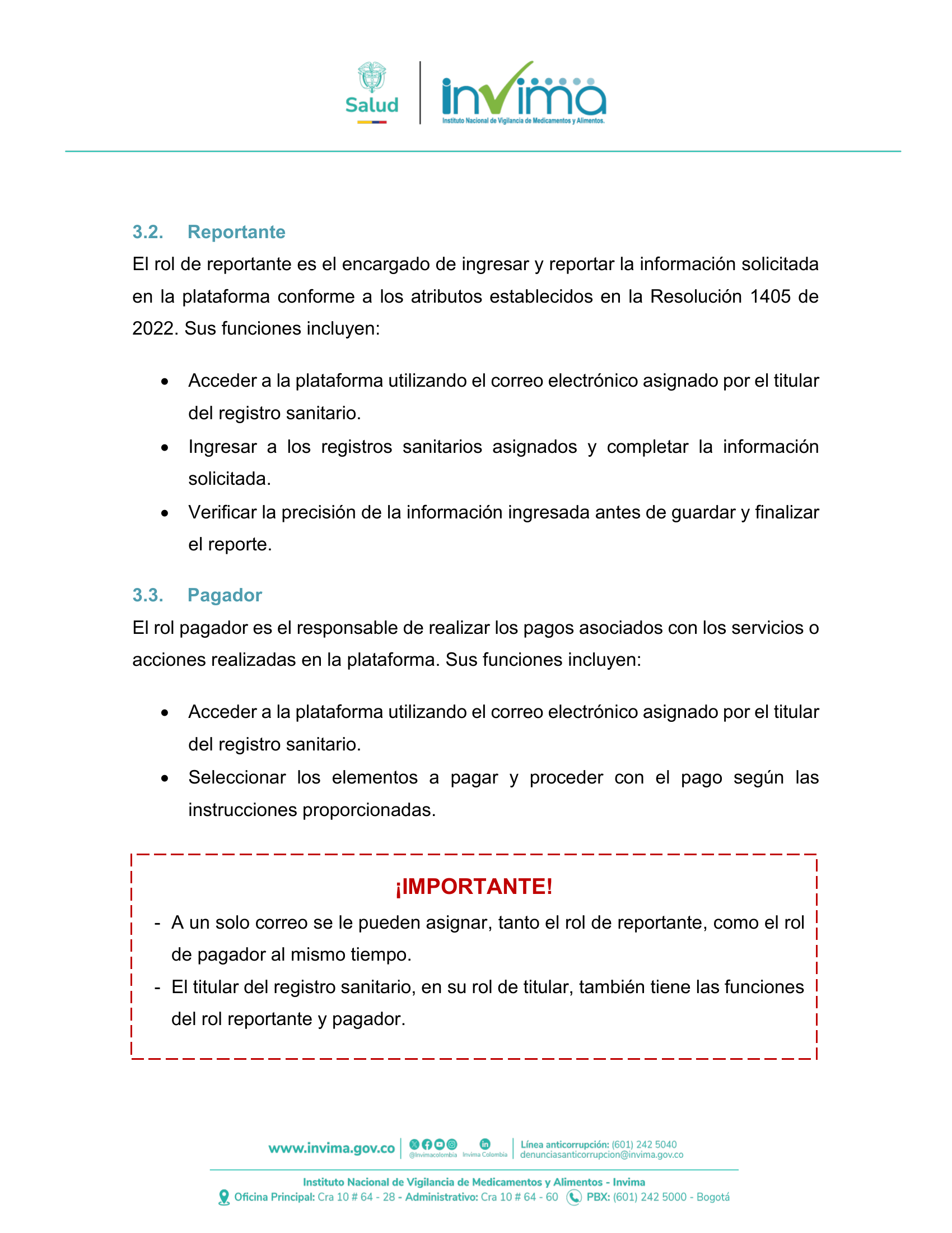 INVIMA semantic-standard reporting instructions V6 (July 2026) — original complete physical PDF page 12; original image governs.