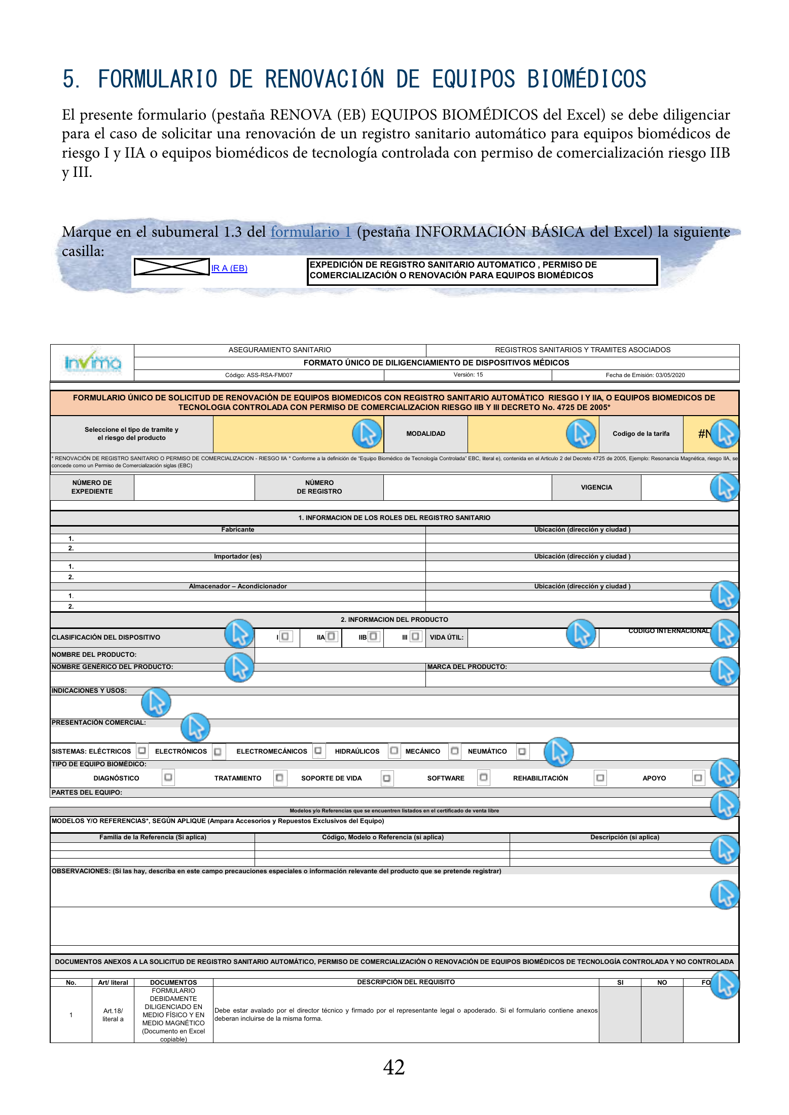 INVIMA 2022 device form-completion booklet — original complete physical PDF page 42; original image governs.