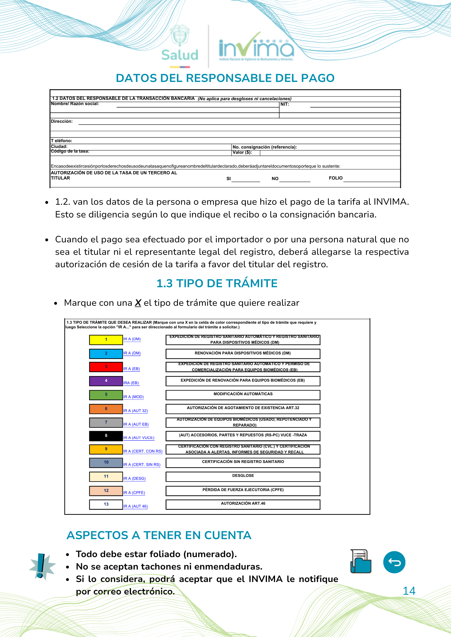 INVIMA device form-completion booklet (2025) — original complete physical PDF page 14; original image governs.