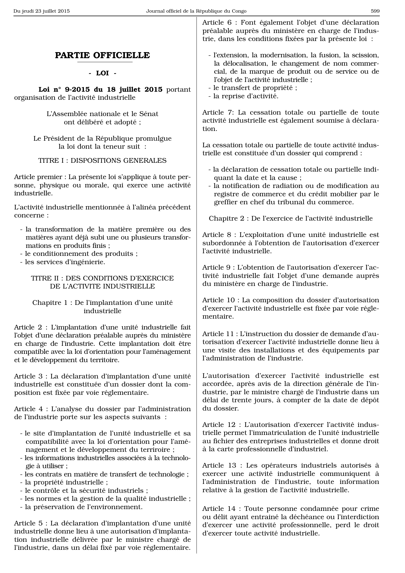 Loi n° 9-2015 du 18 juillet 2015 — official PDF page 3; original table columns, symbols and diagram connections