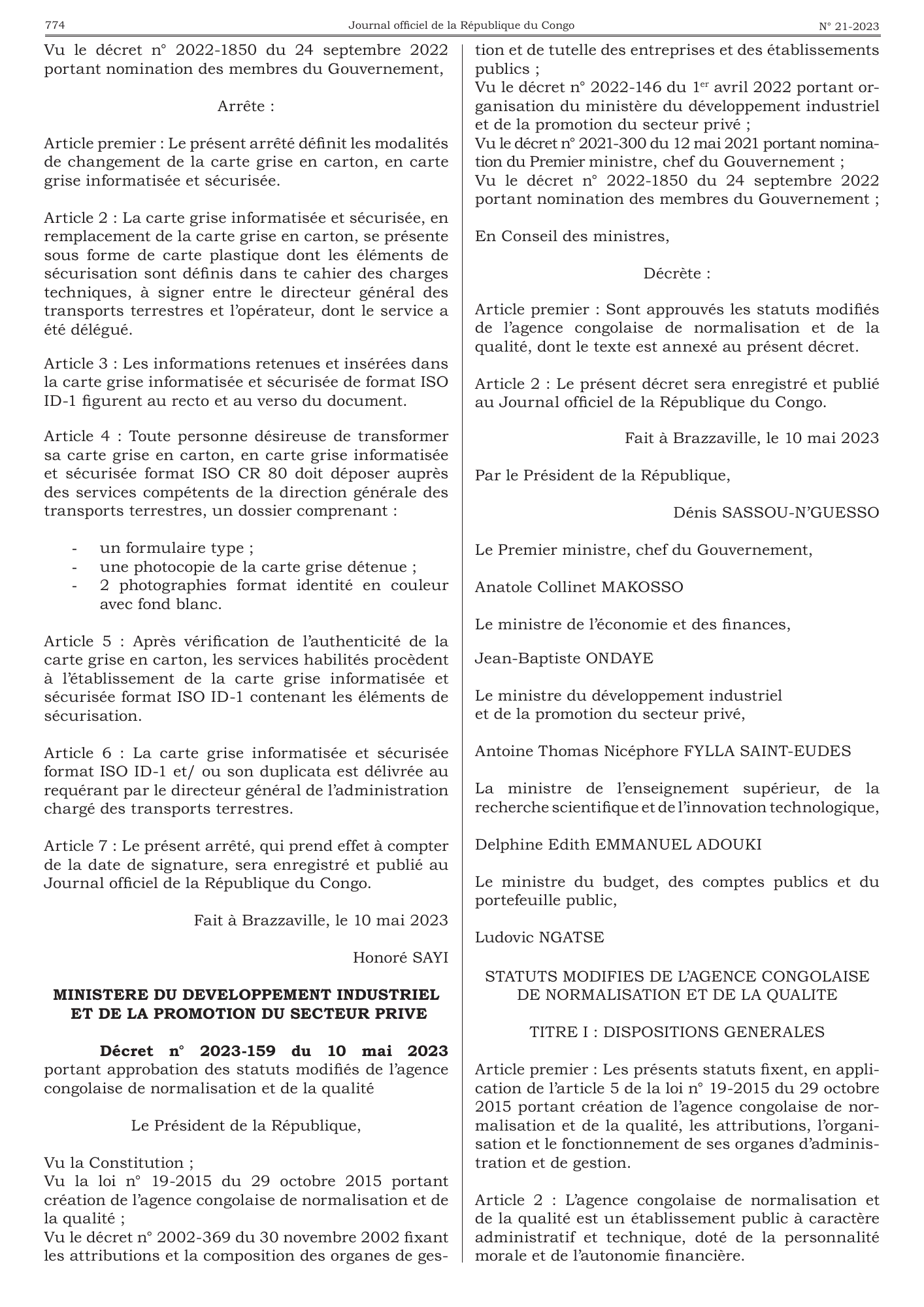 Décret n° 2023-159 du 10 mai 2023 — official PDF page 58; original table columns, symbols and diagram connections