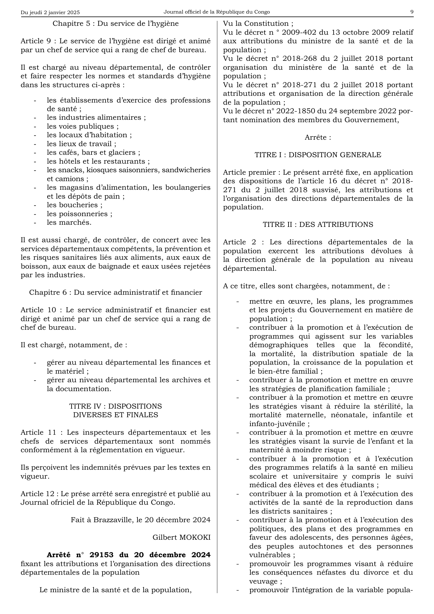 Arrêté n° 29152 du 20 décembre 2024 — official PDF page 9; original table columns, symbols and diagram connections