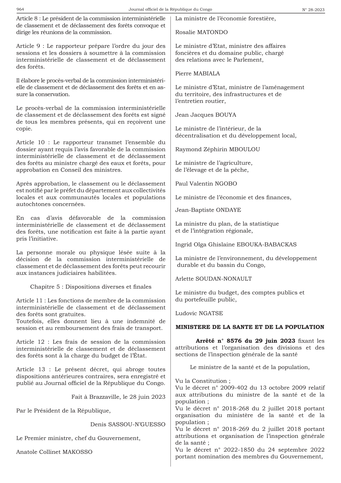 Arrêté n° 8576 du 29 juin 2023 — official PDF page 20; original table columns, symbols and diagram connections