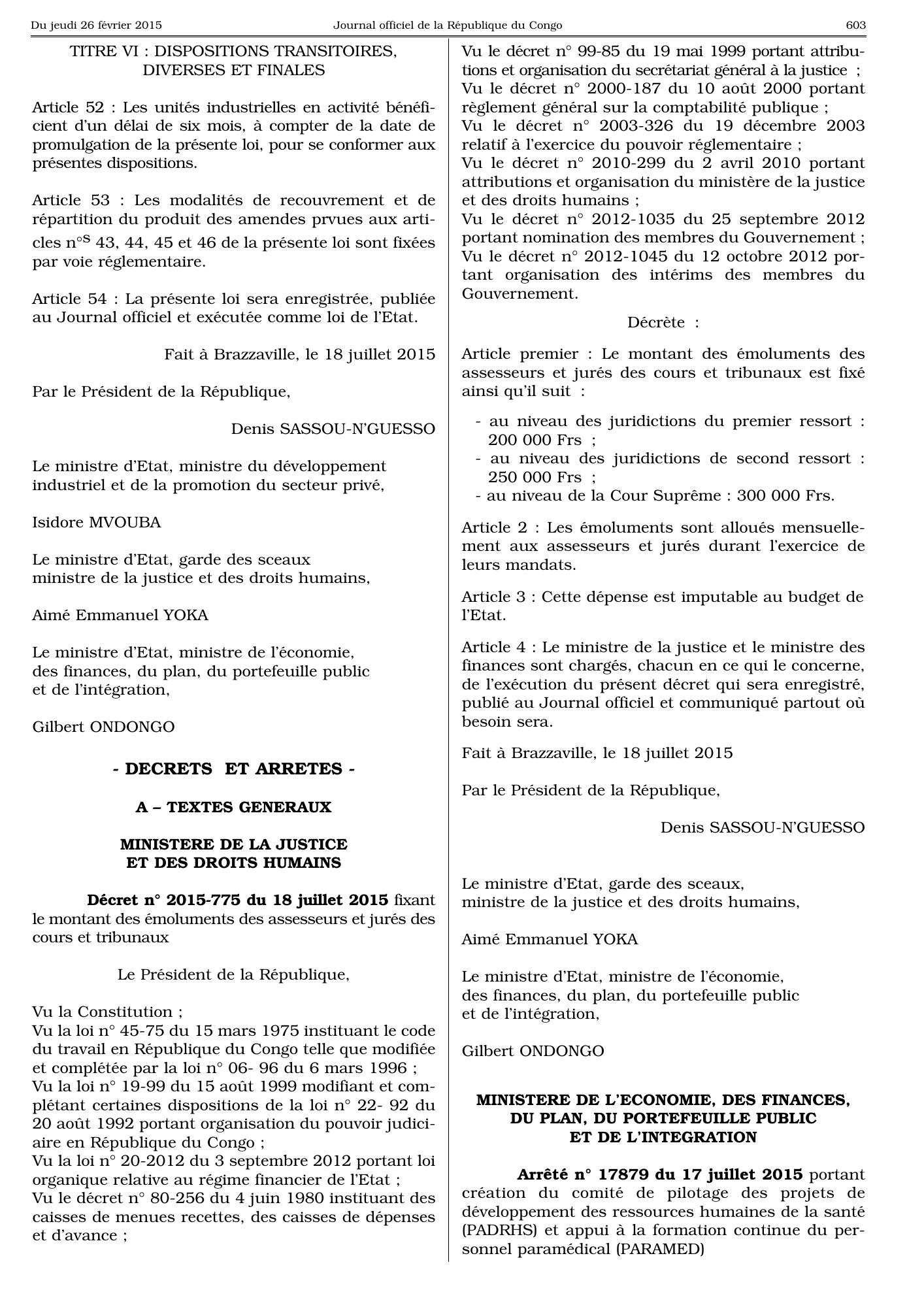 Loi n° 9-2015 du 18 juillet 2015 — official PDF page 7; original table columns, symbols and diagram connections