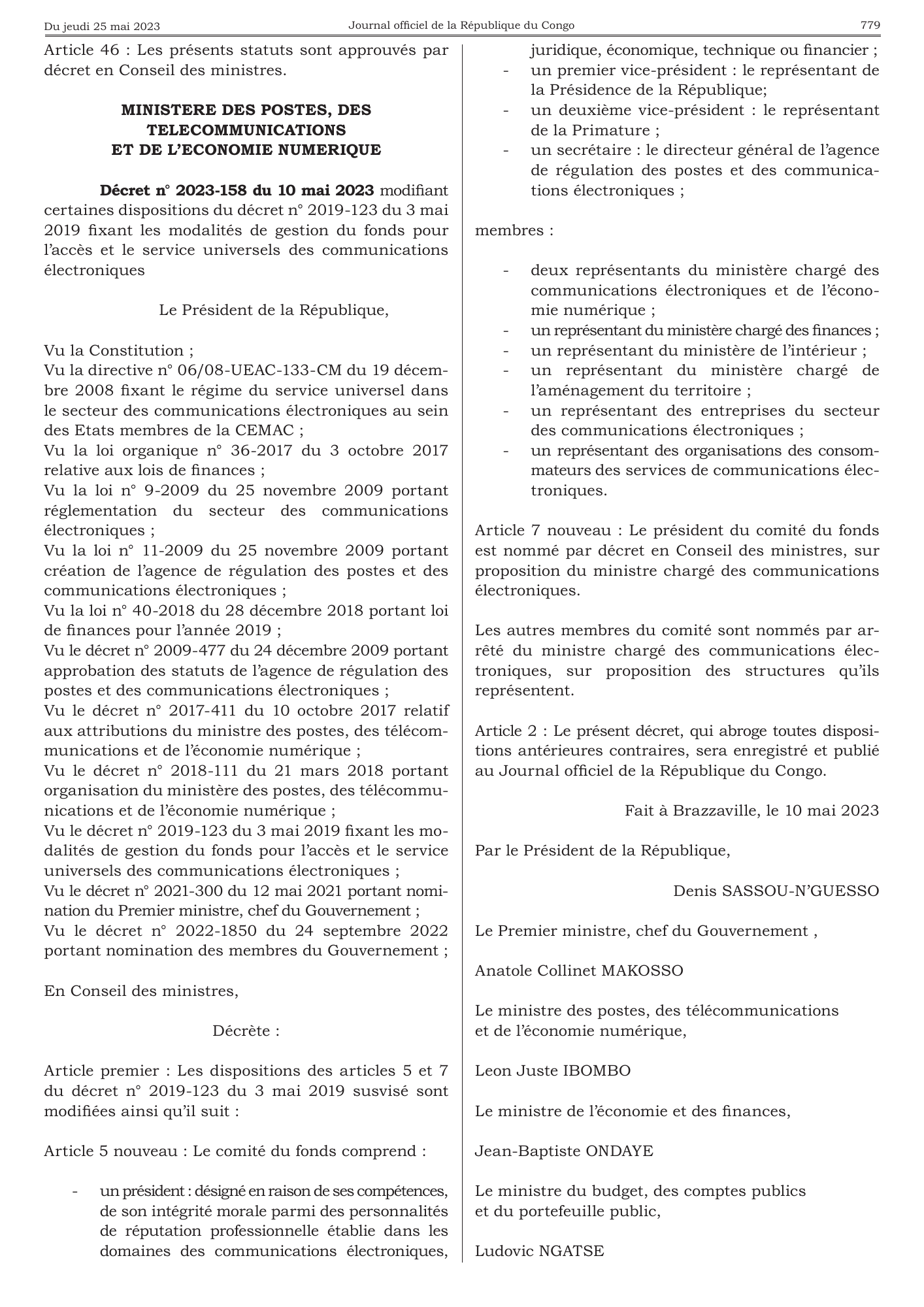 Décret n° 2023-159 du 10 mai 2023 — official PDF page 63; original table columns, symbols and diagram connections
