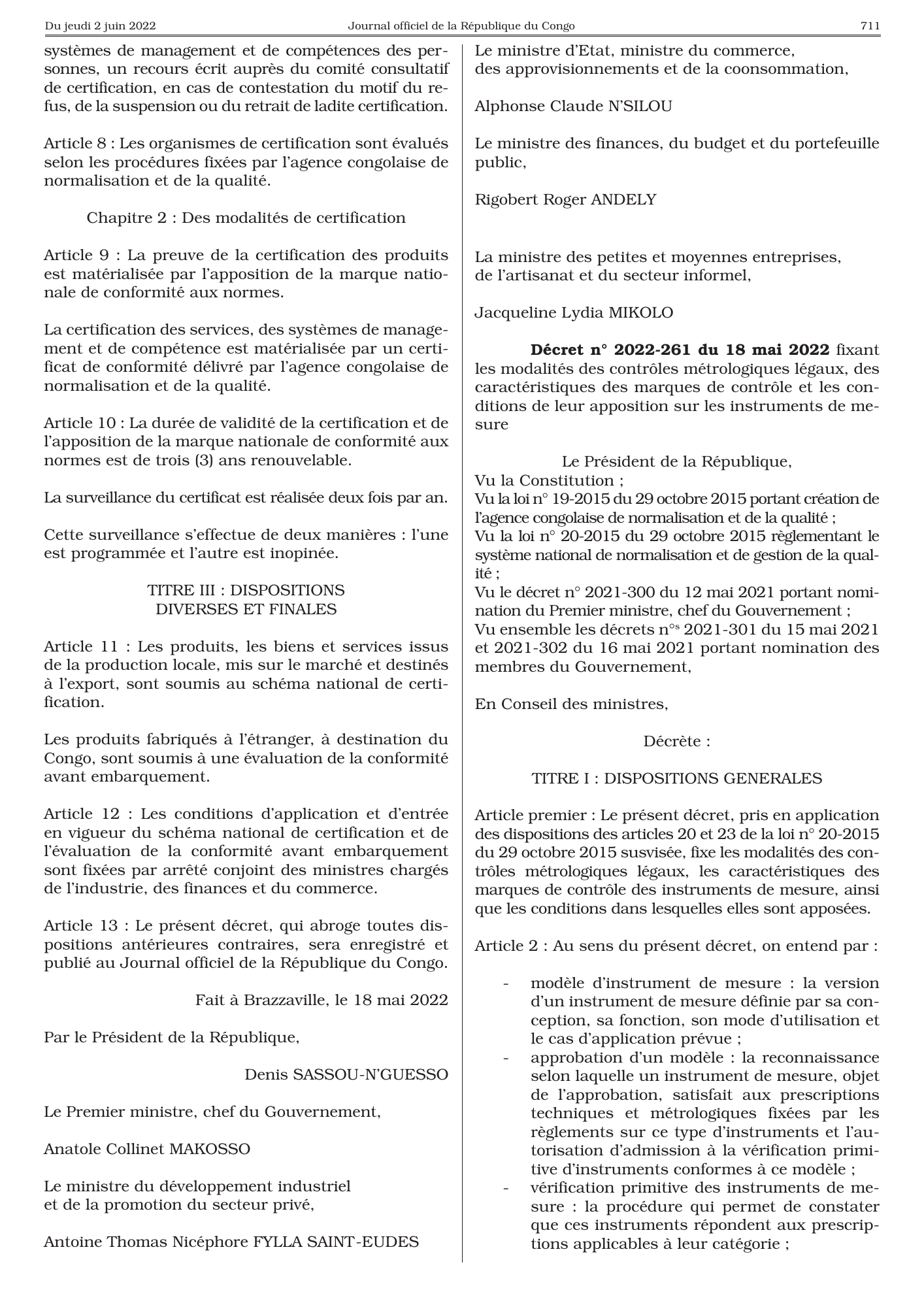 Décret n° 2022-260 du 18 mai 2022 — official PDF page 15; original table columns, symbols and diagram connections