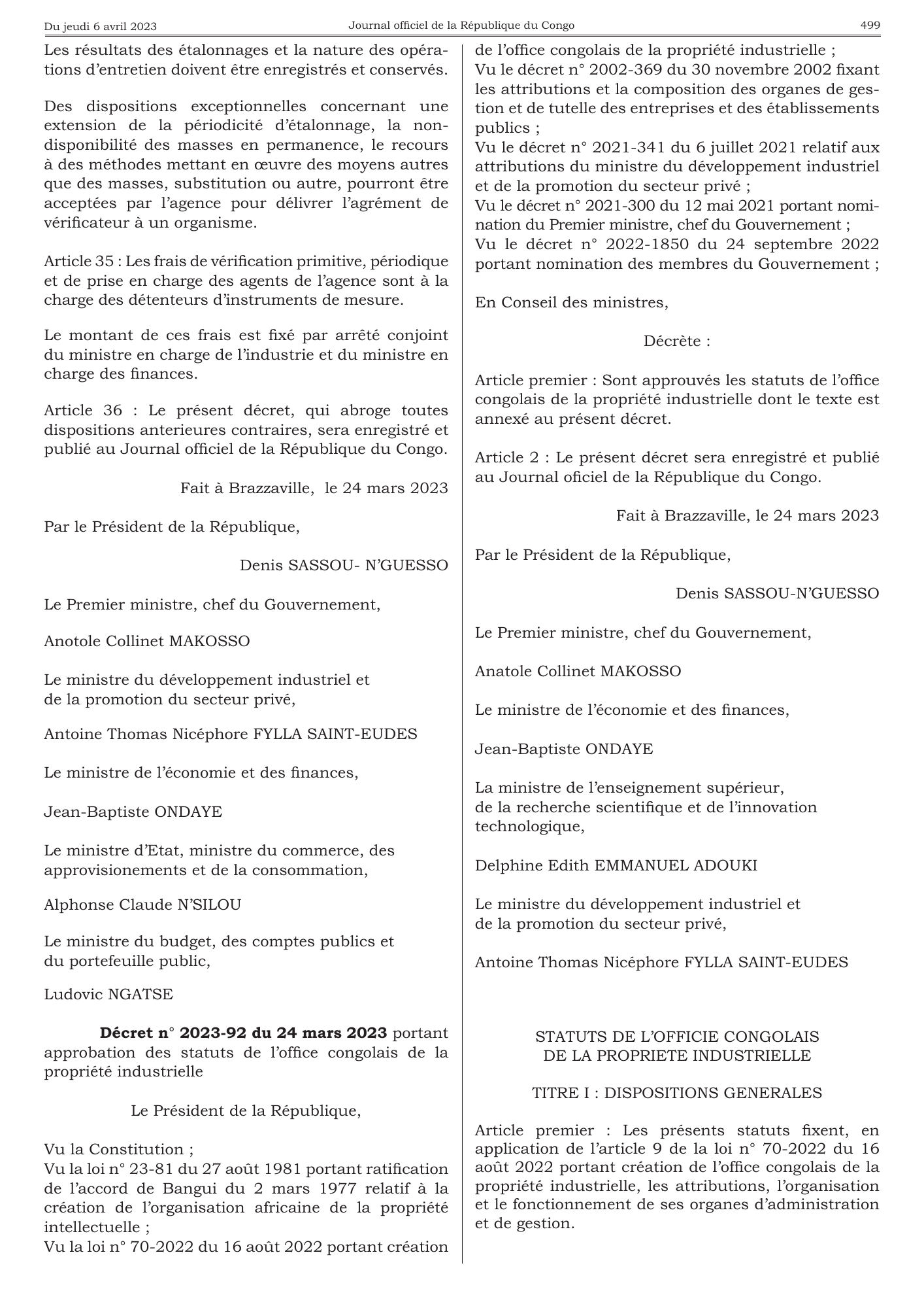 Décret n° 2023-91 du 24 mars 2023 — official PDF page 15; original table columns, symbols and diagram connections