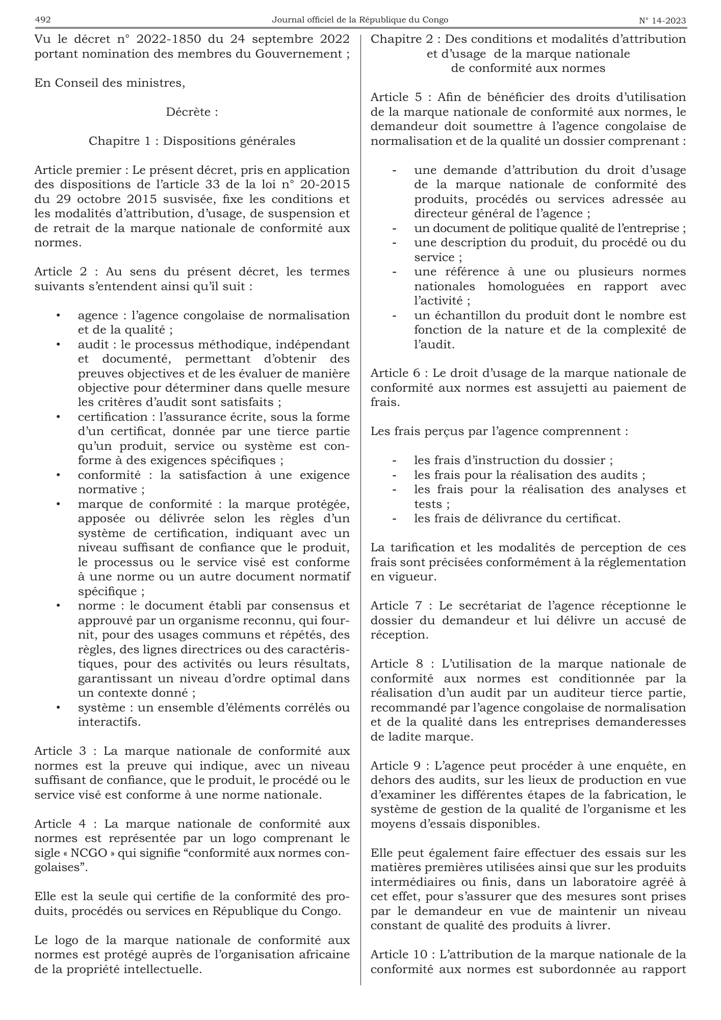 Décret n° 2023-90 du 24 mars 2023 — official PDF page 8; original table columns, symbols and diagram connections