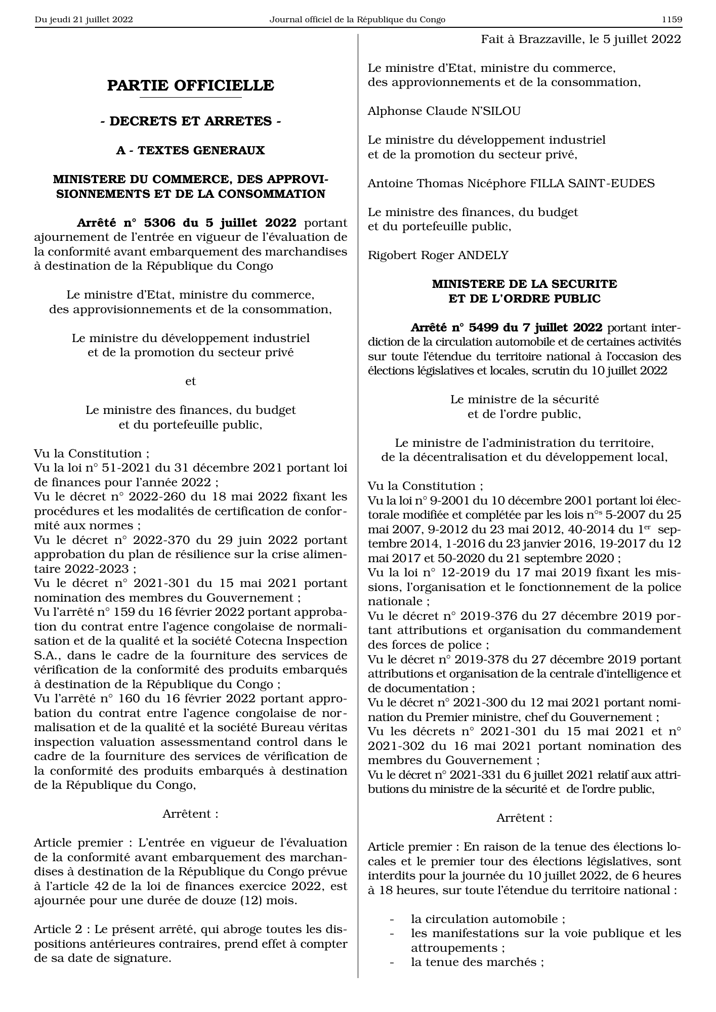 Arrêté n° 5306 du 5 juillet 2022 — official PDF page 3; original table columns, symbols and diagram connections