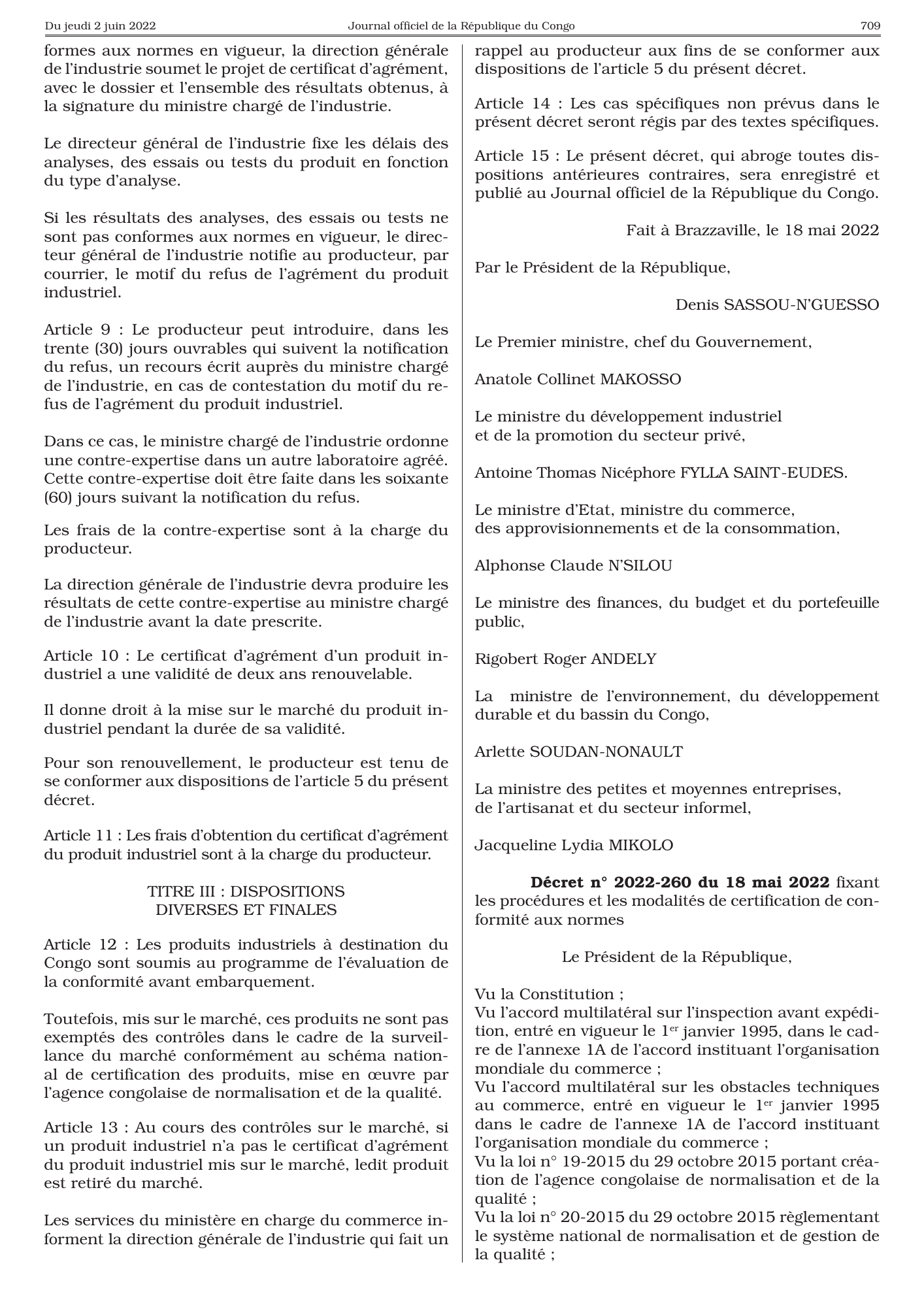 Décret n° 2022-260 du 18 mai 2022 — official PDF page 13; original table columns, symbols and diagram connections