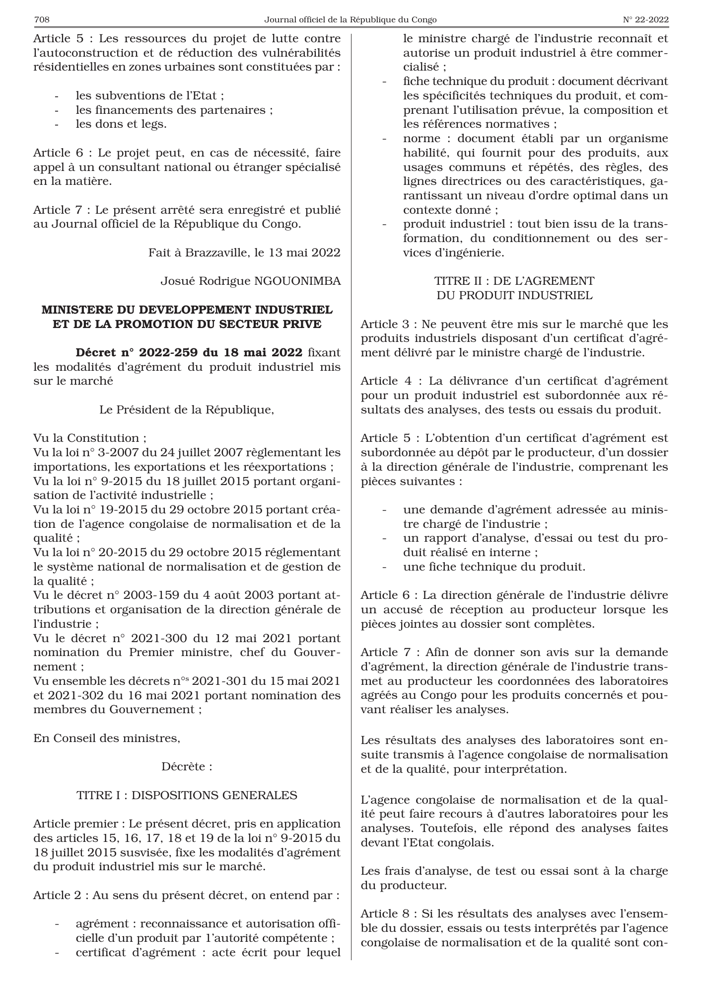 Décret n° 2022-259 du 18 mai 2022 — official PDF page 12; original table columns, symbols and diagram connections